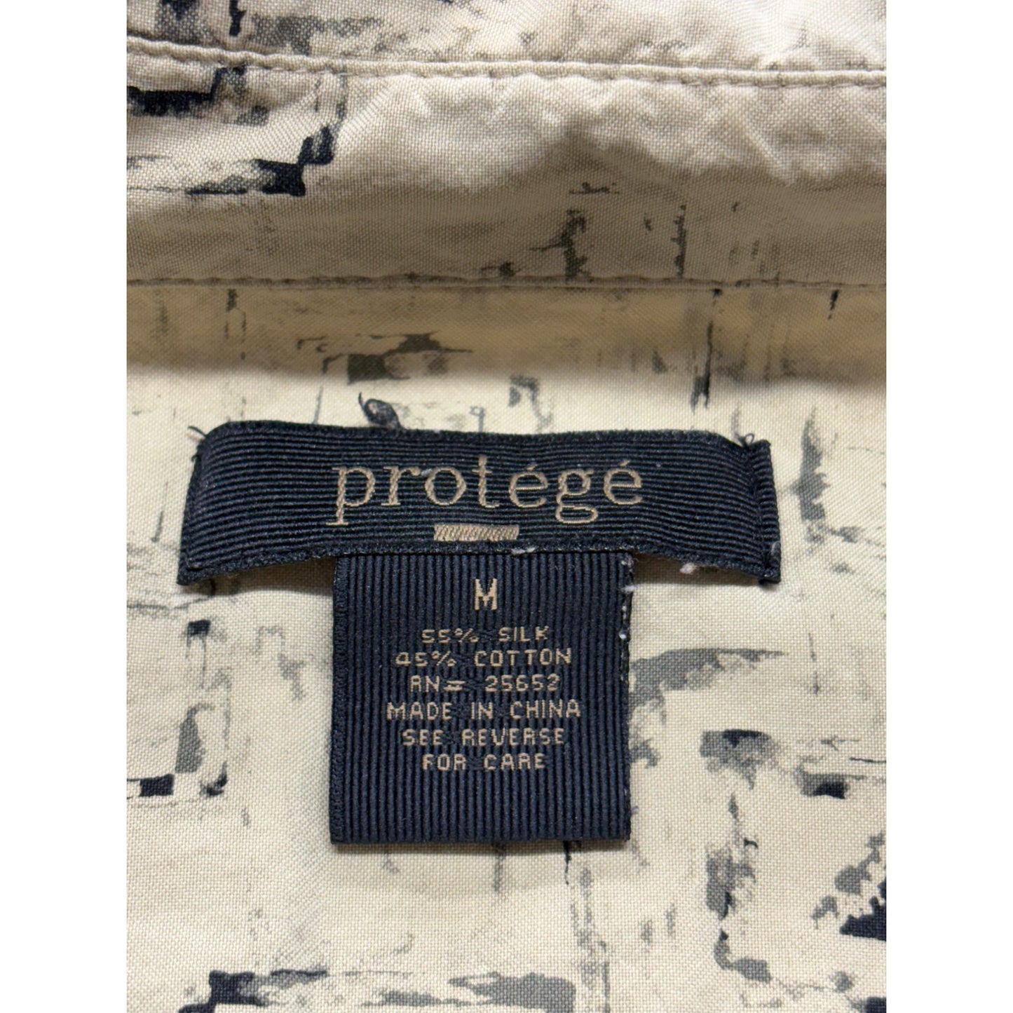 Vintage Protégé Mens M Beige Abstract Silk/Cotton Polo #7447