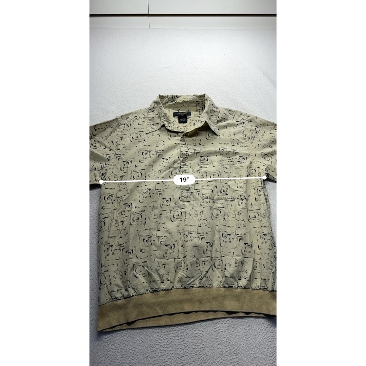 Vintage Protégé Mens M Beige Abstract Silk/Cotton Polo #7447