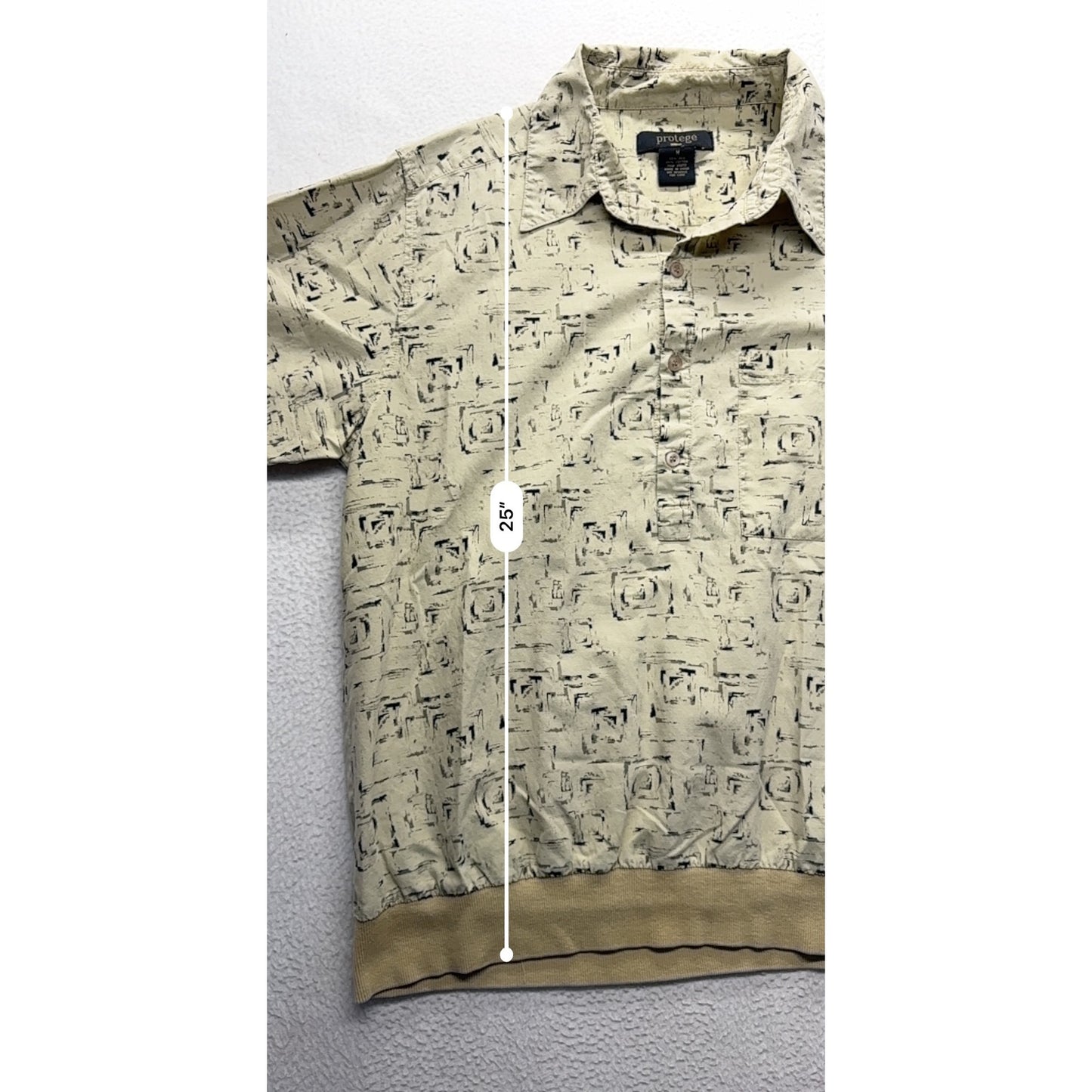 Vintage Protégé Mens M Beige Abstract Silk/Cotton Polo #7447