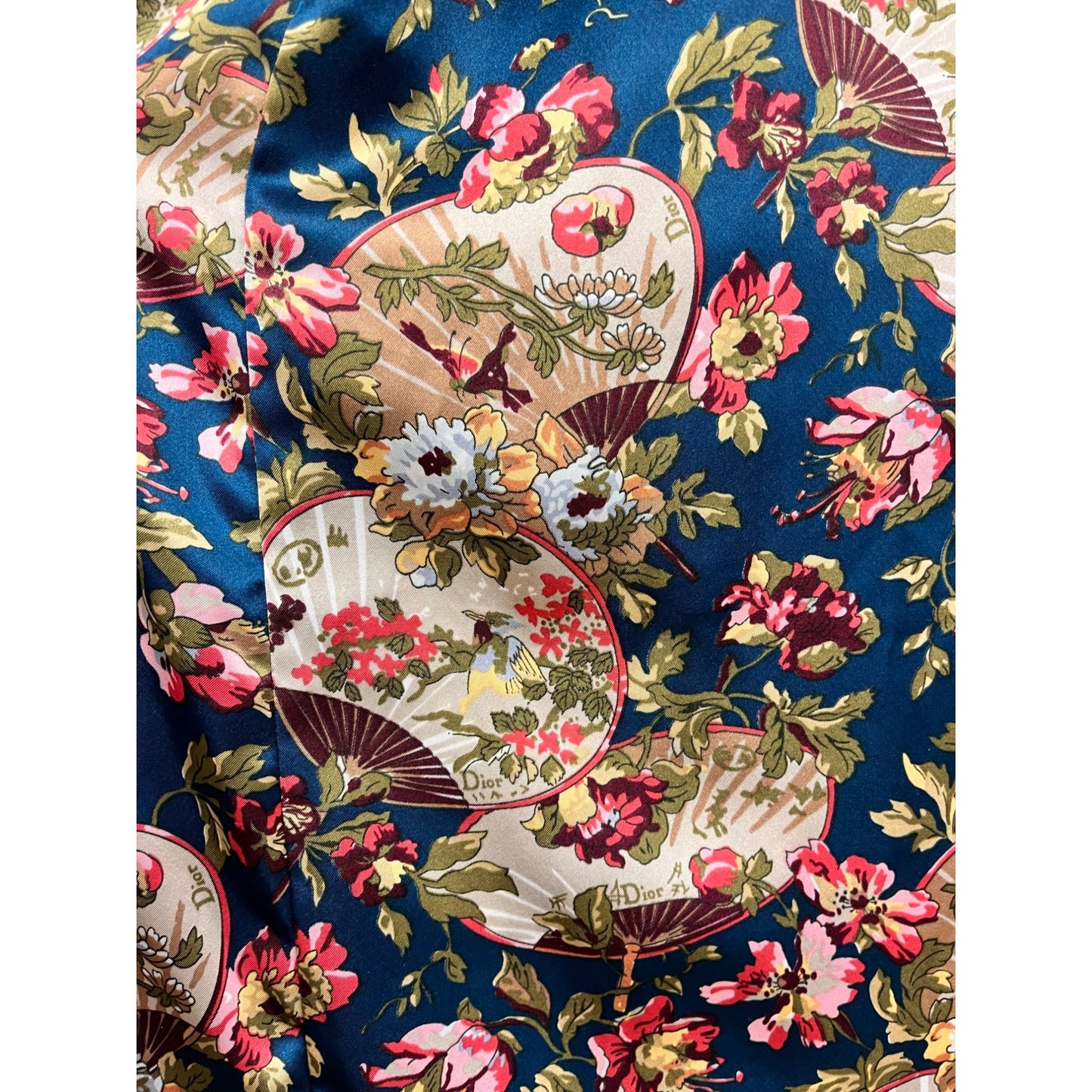 Rare Vintage Christian Dior Floral Satin Long Robe With Tie Belt & Piping Details #8020