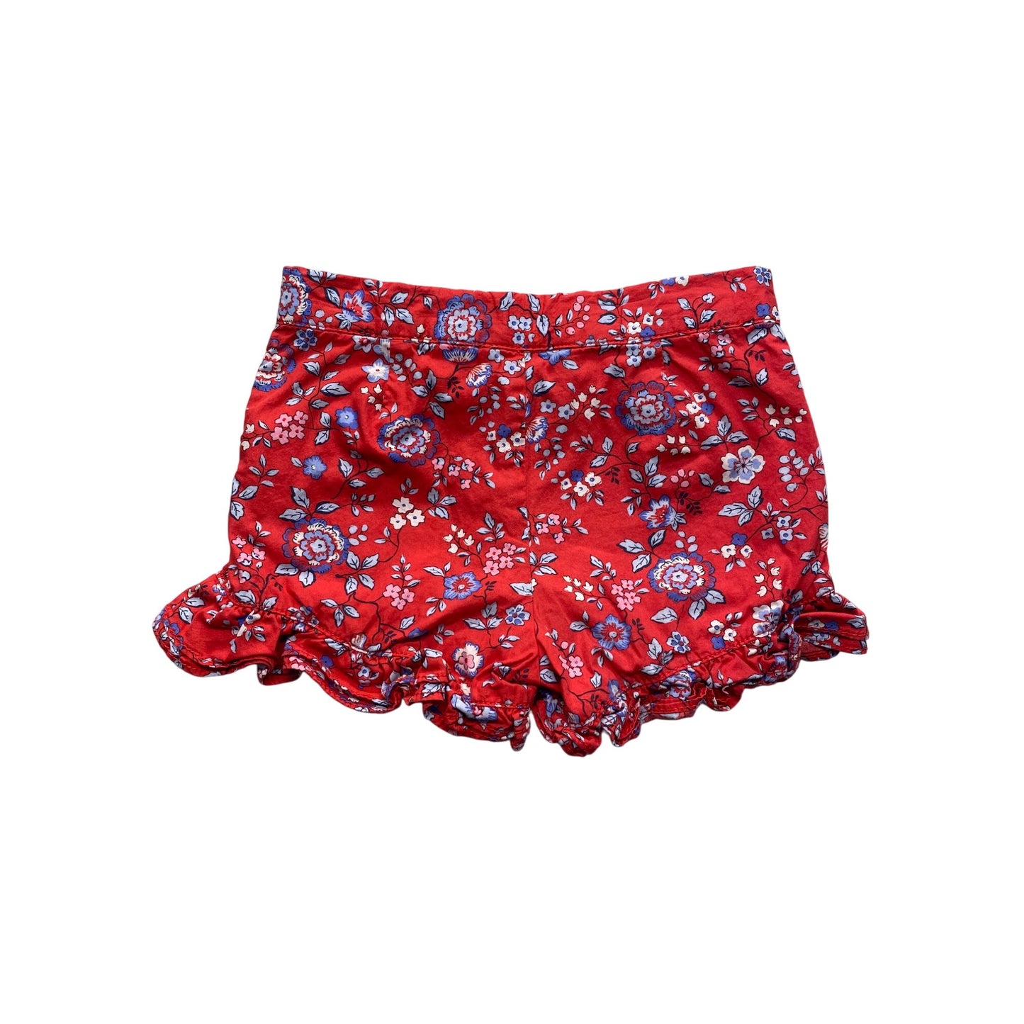 Janie & Jack Girls Red Floral Ruffle Trim Cotton Shorts #7365