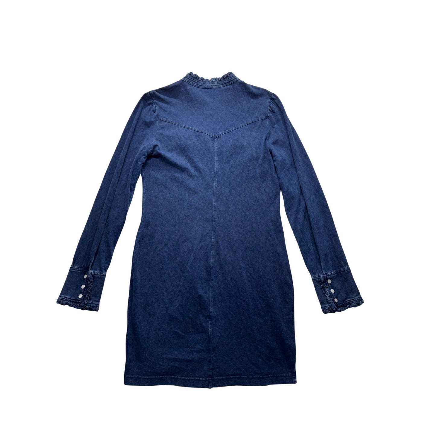 Fate Denim Button-Up Long Sleeve Dress With Ruffled Cuffs & Collar #7788