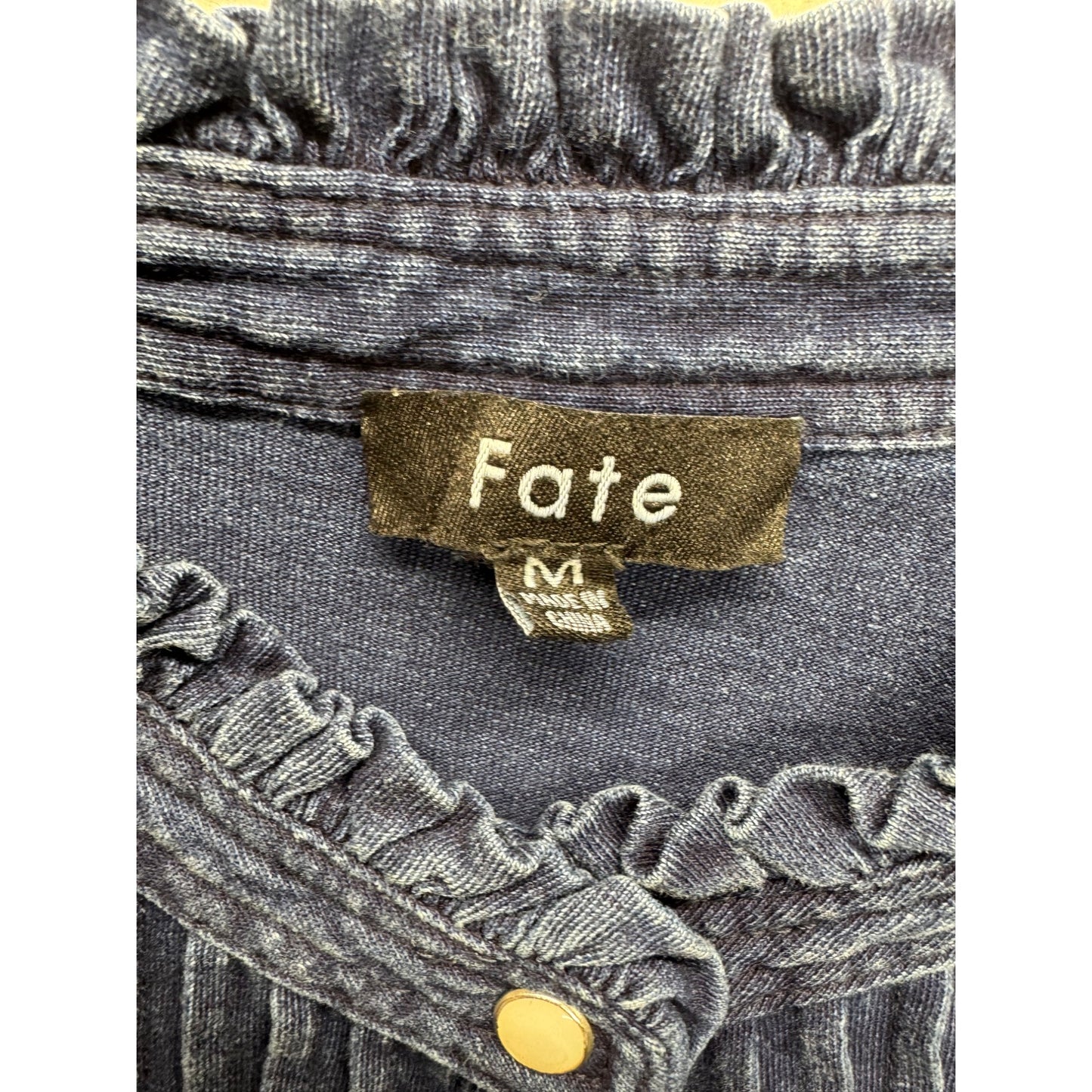 Fate Denim Button-Up Long Sleeve Dress With Ruffled Cuffs & Collar #7788