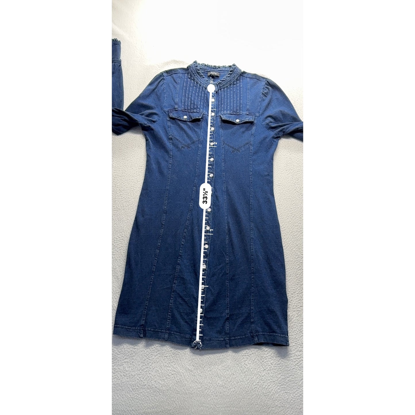 Fate Denim Button-Up Long Sleeve Dress With Ruffled Cuffs & Collar #7788
