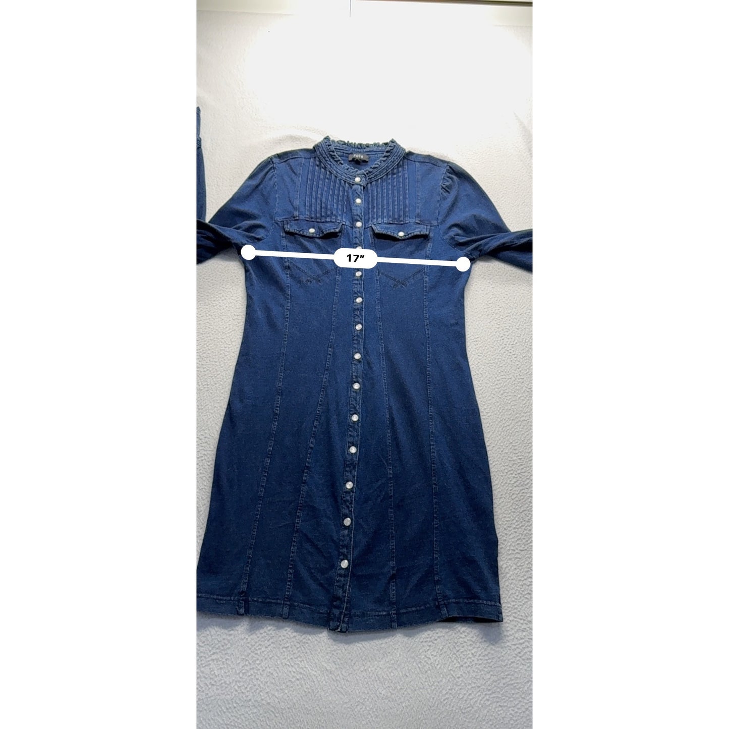Fate Denim Button-Up Long Sleeve Dress With Ruffled Cuffs & Collar #7788