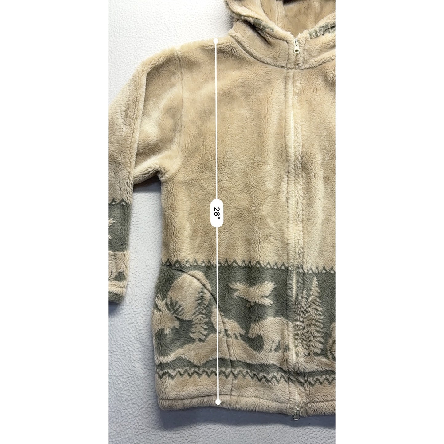 Andrea Fay Hooded Zip-Up Wildlife Scene Fleece Jacket #7515