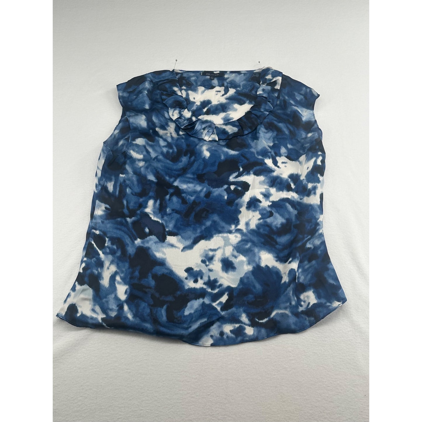 Anne Klein Womens Blue Tie-Dye Sleeveless Ruffled Blouse L #6316
