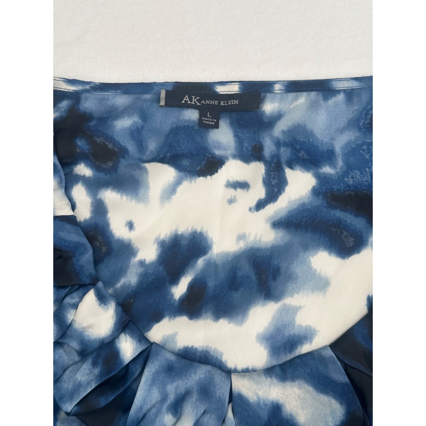 Anne Klein Womens Blue Tie-Dye Sleeveless Ruffled Blouse L #6316
