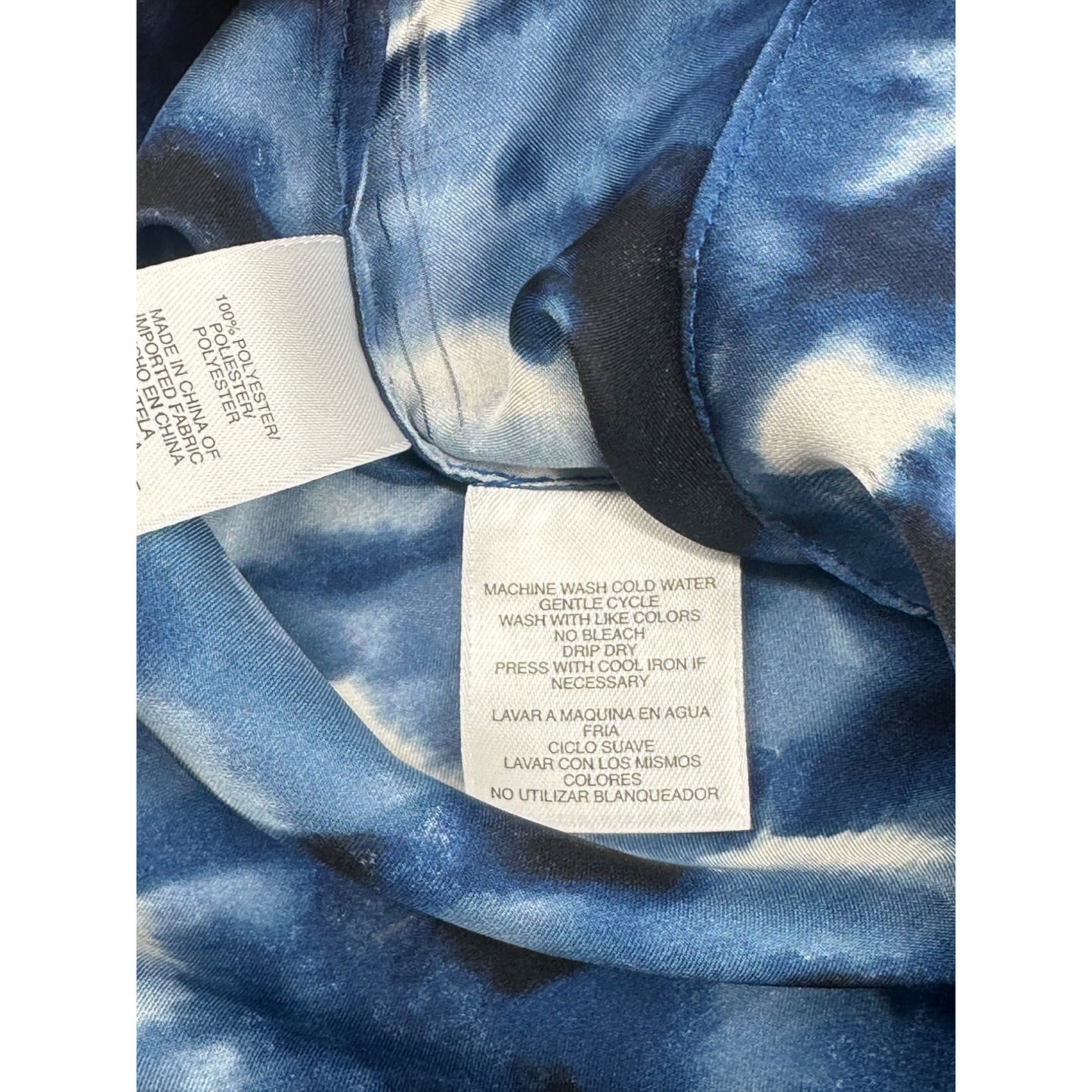 Anne Klein Womens Blue Tie-Dye Sleeveless Ruffled Blouse L #6316