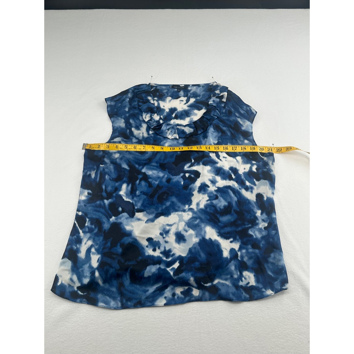 Anne Klein Womens Blue Tie-Dye Sleeveless Ruffled Blouse L #6316