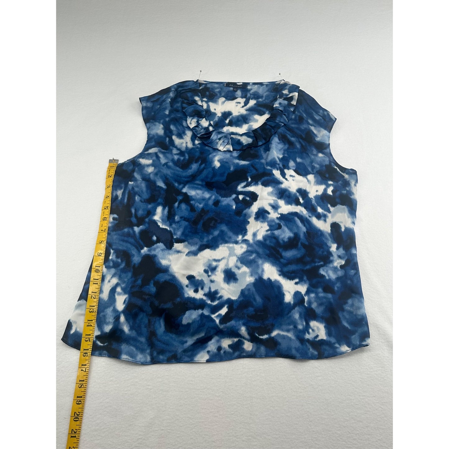 Anne Klein Womens Blue Tie-Dye Sleeveless Ruffled Blouse L #6316