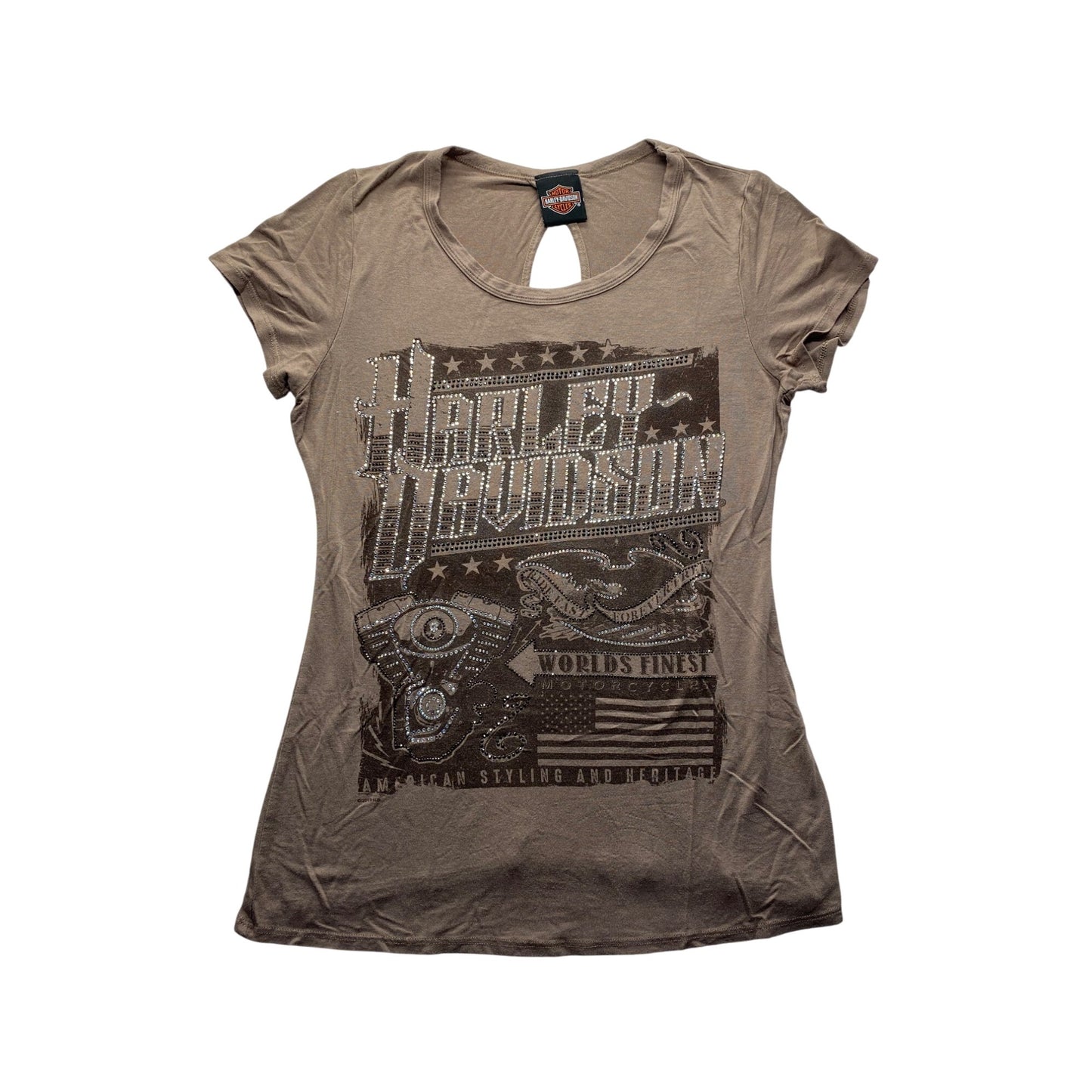 Harley-Davidson Womens Graphic T-Shirt With Rhinestones & Keyhole Back #7040