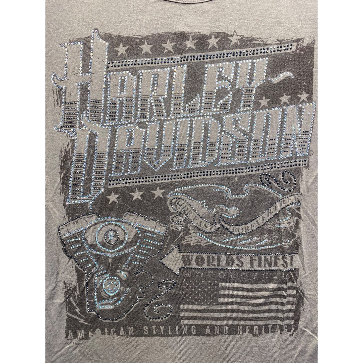 Harley-Davidson Womens Graphic T-Shirt With Rhinestones & Keyhole Back #7040