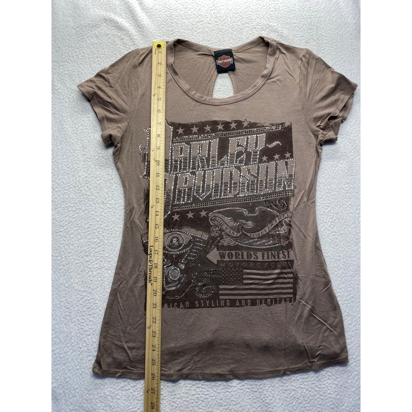 Harley-Davidson Womens Graphic T-Shirt With Rhinestones & Keyhole Back #7040