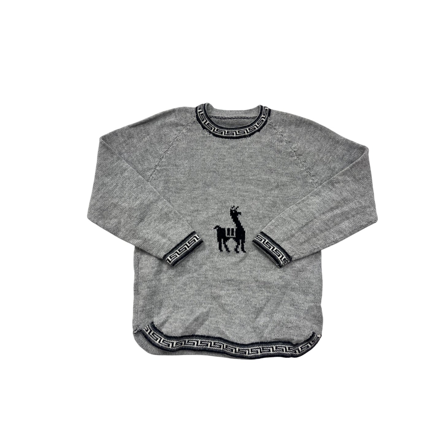 Gray Knitted Sweater With Black Llama Design #8199