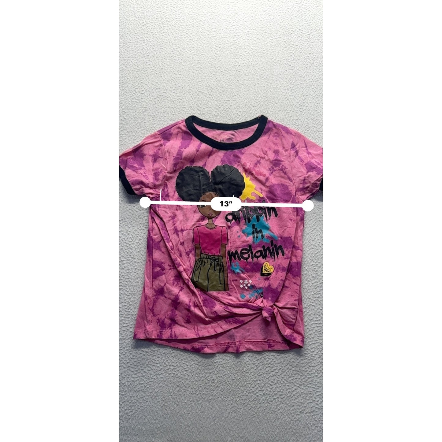 Drippin In Melanin Pink Sparkle Tie-Dye Graphic Tee Front Knot Size 7/8 #9333