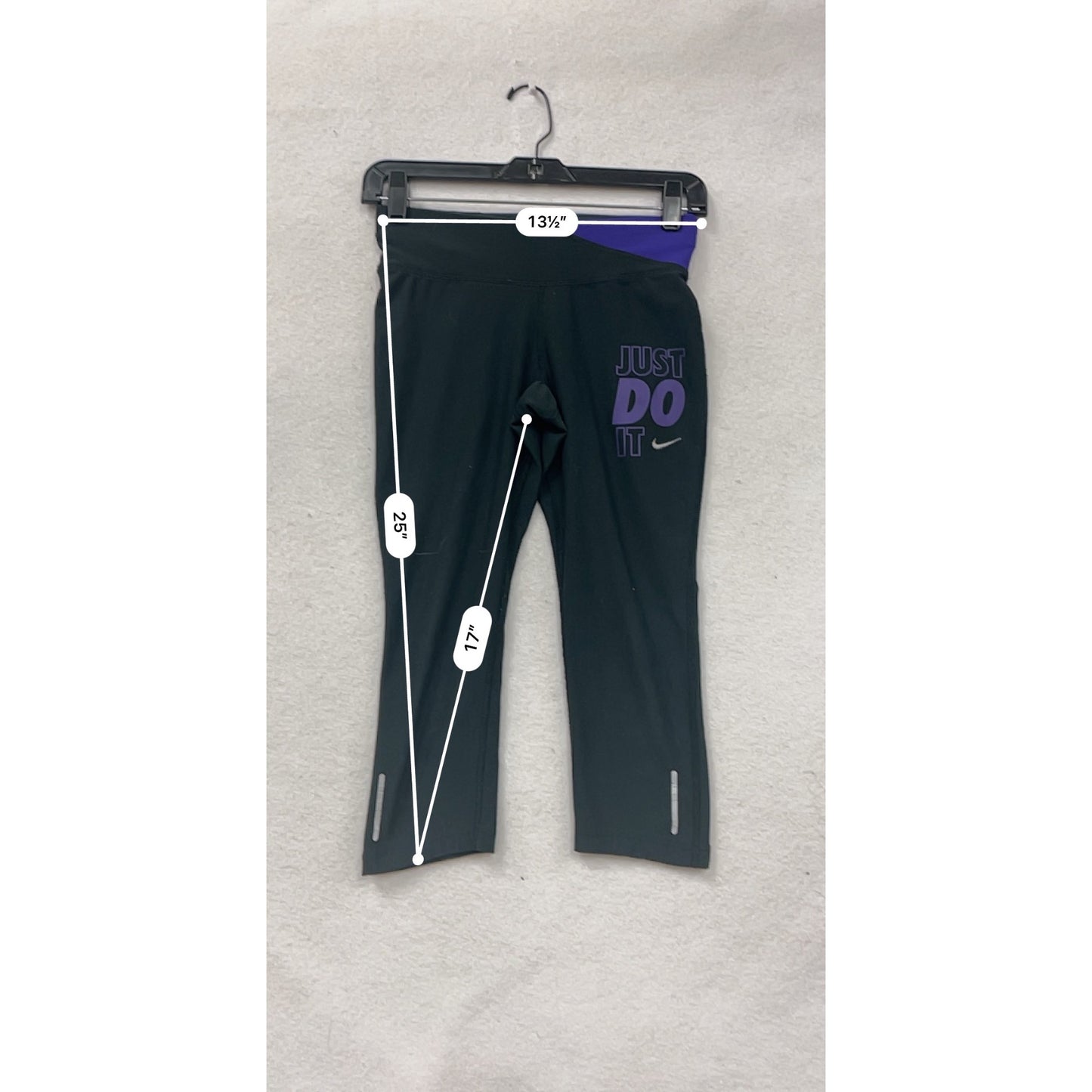 Nike Womens XS Black & Purple Dri-Fit "Just Do It" Capri Leggings #8045
