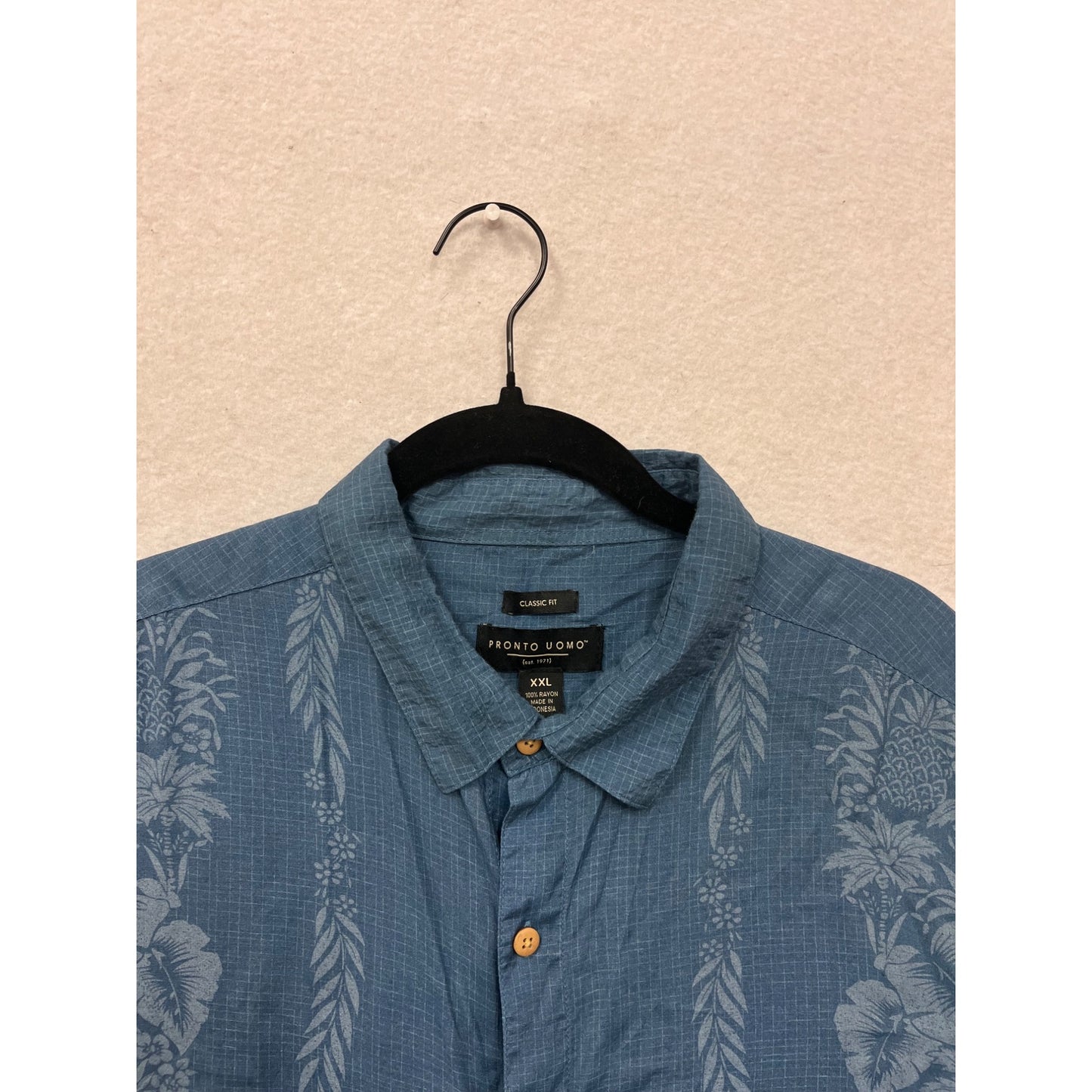 Pronto Uomo Mens XXL Classic Fit Blue Hawaiian Print Short Sleeve Button-Up Shirt #6901
