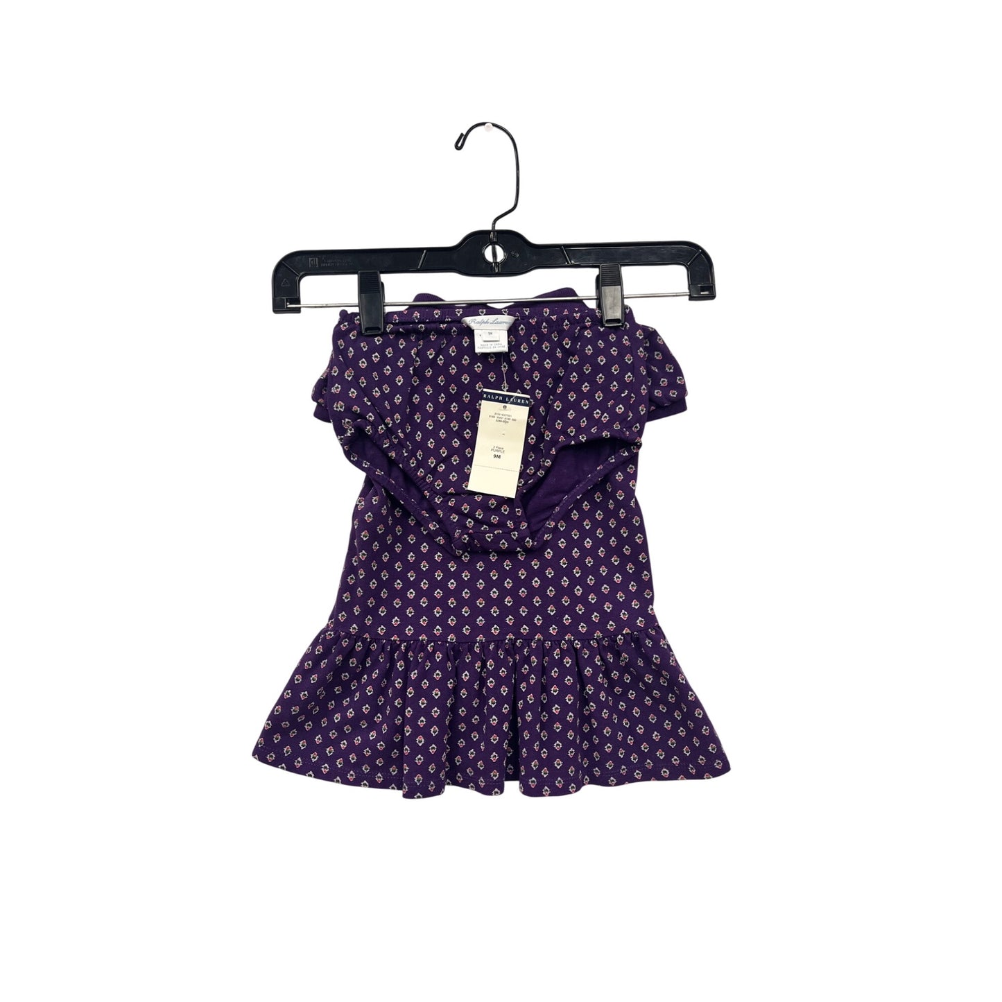 Ralph Lauren Baby Girl 9M Purple Printed Polo Dress Set #8004