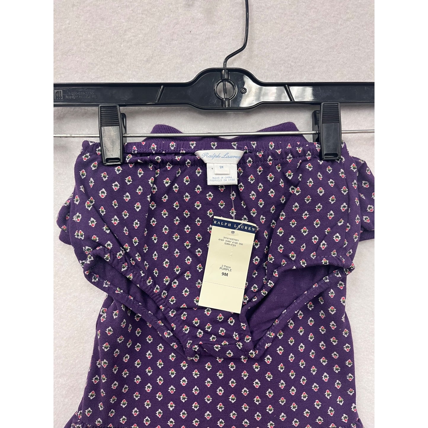 Ralph Lauren Baby Girl 9M Purple Printed Polo Dress Set #8004