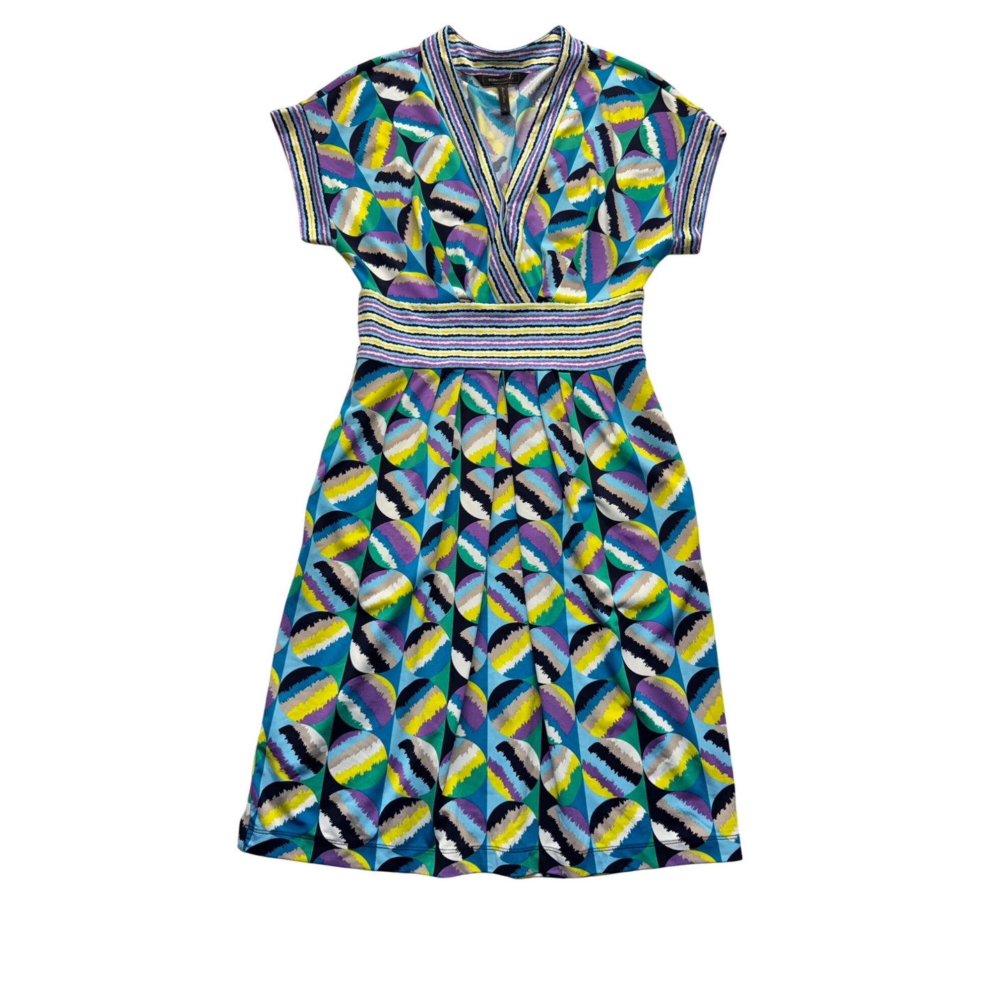 BCBGMaxAzria Multicolor Short Sleeve Dress V-Neck Size S #7770