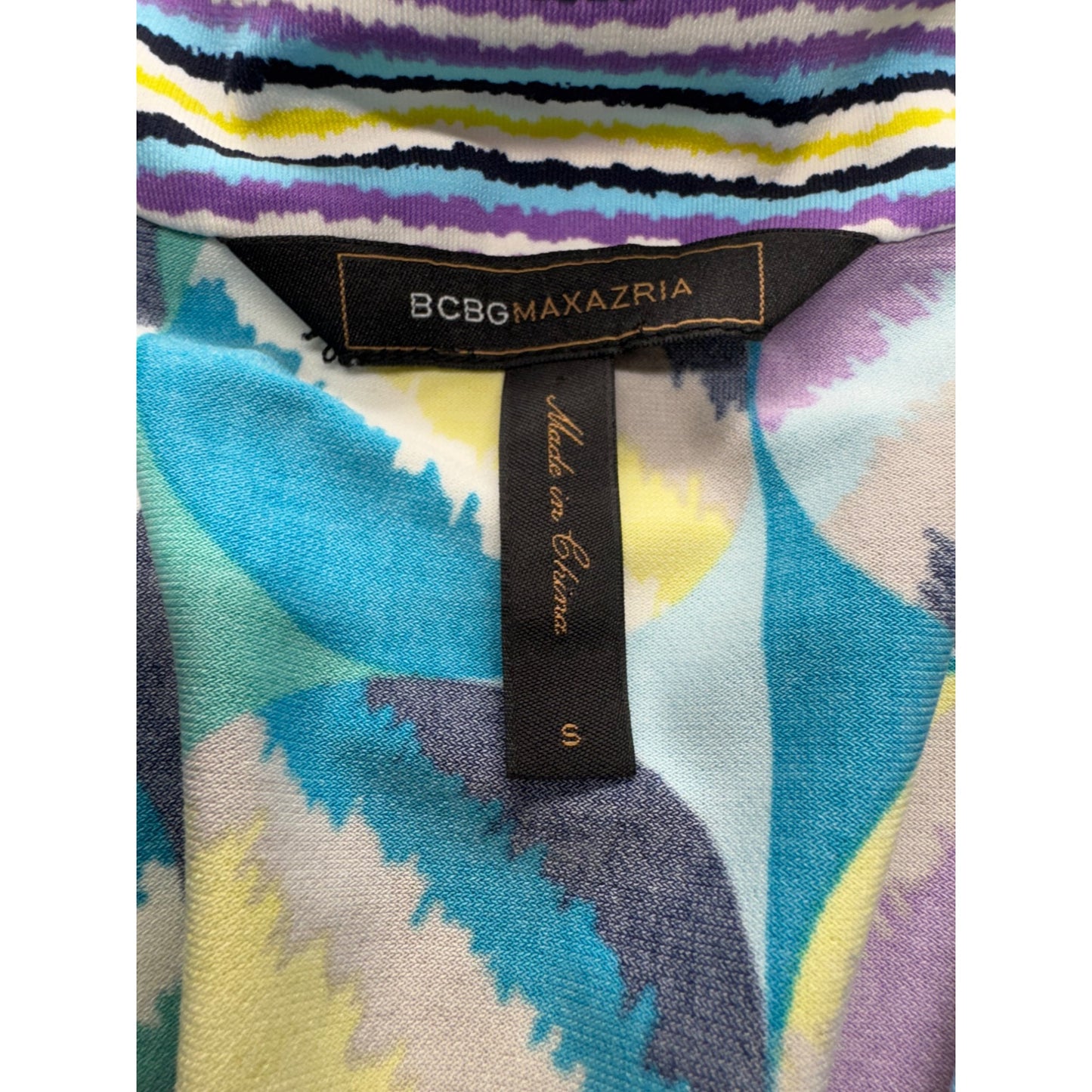 BCBGMaxAzria Multicolor Short Sleeve Dress V-Neck Size S #7770