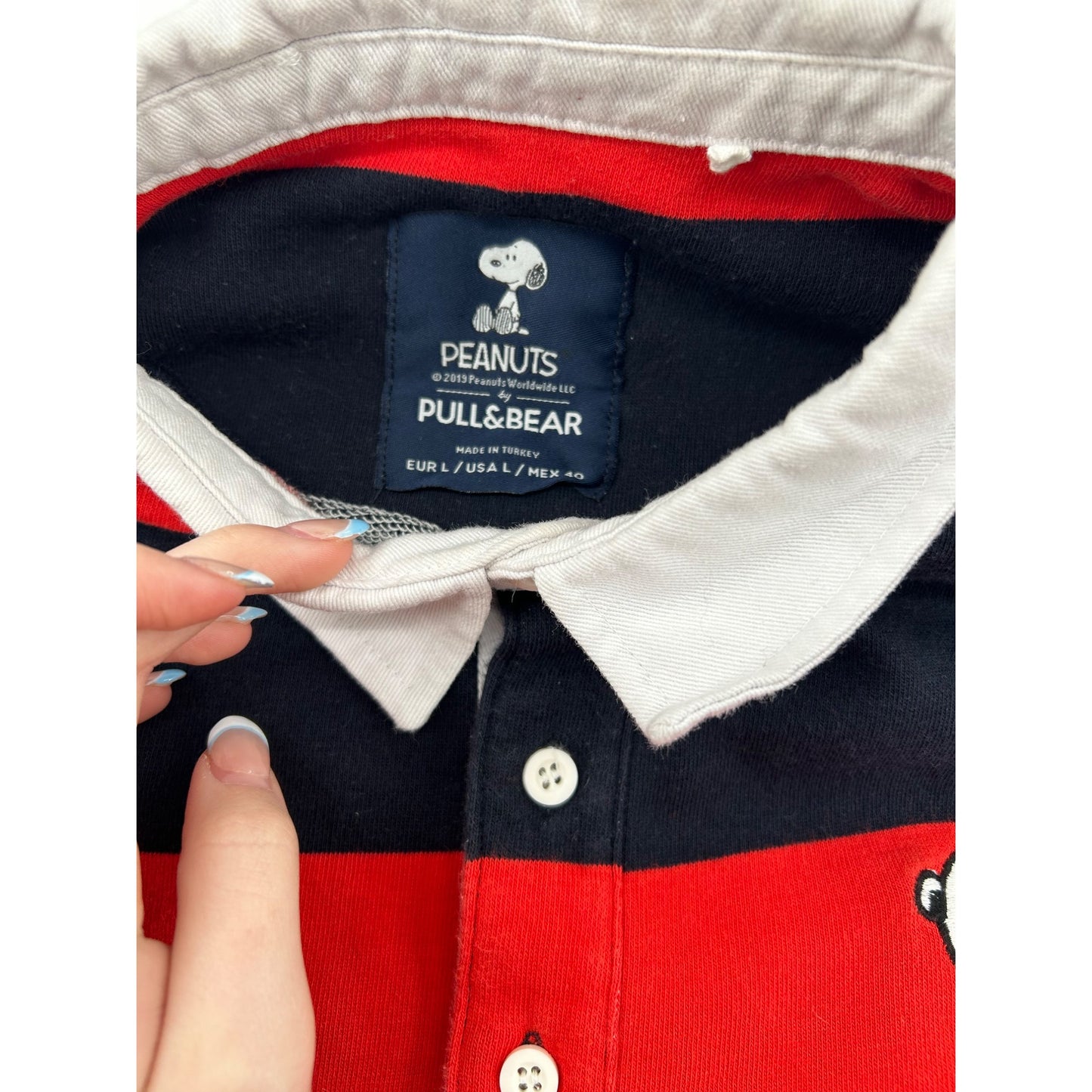 Snoopy Striped Rugby Polo Long Sleeve Red & Navy #6445