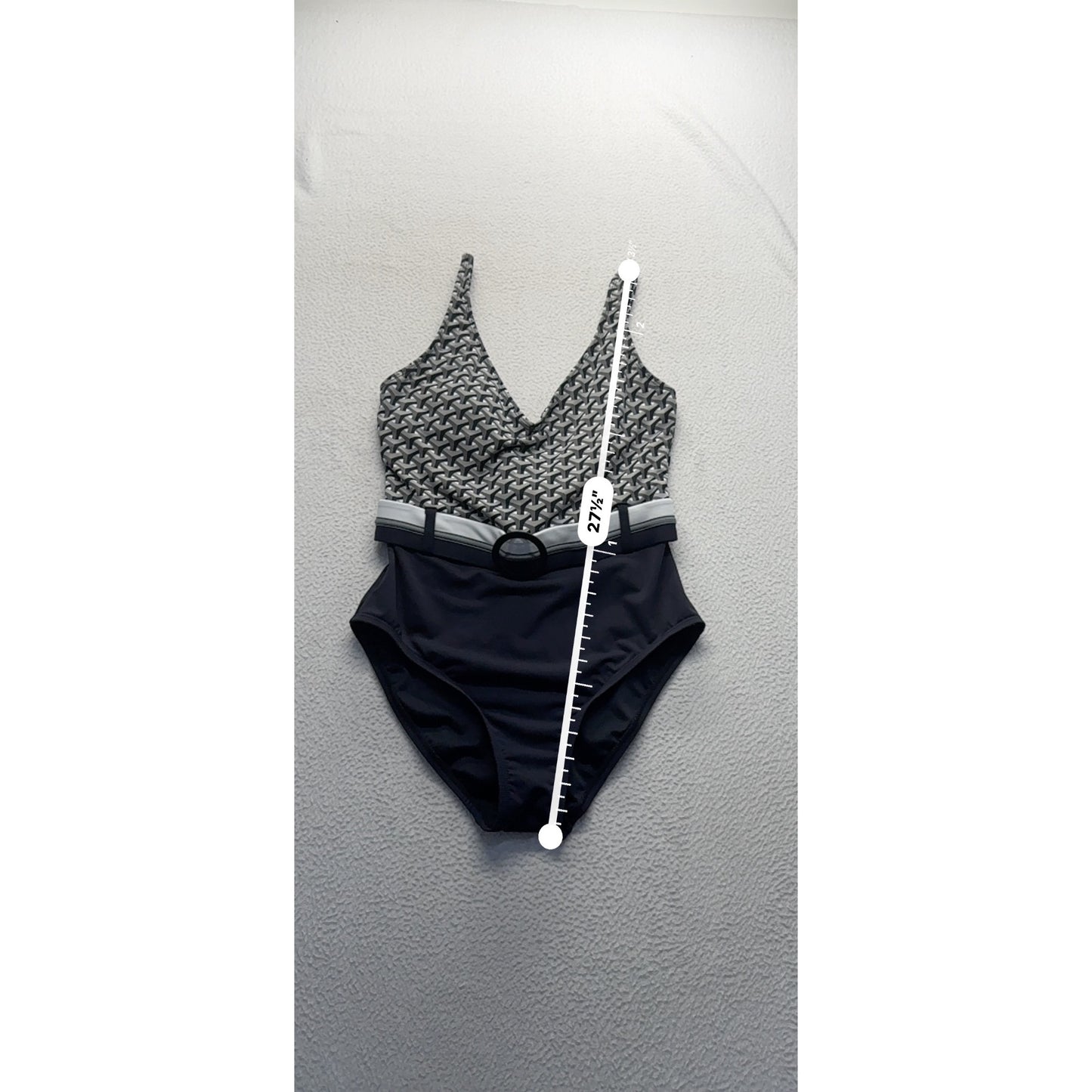 One-Piece Swimsuit With Geometric Print & Belted Waist By Bleu Rod Beattie #7811