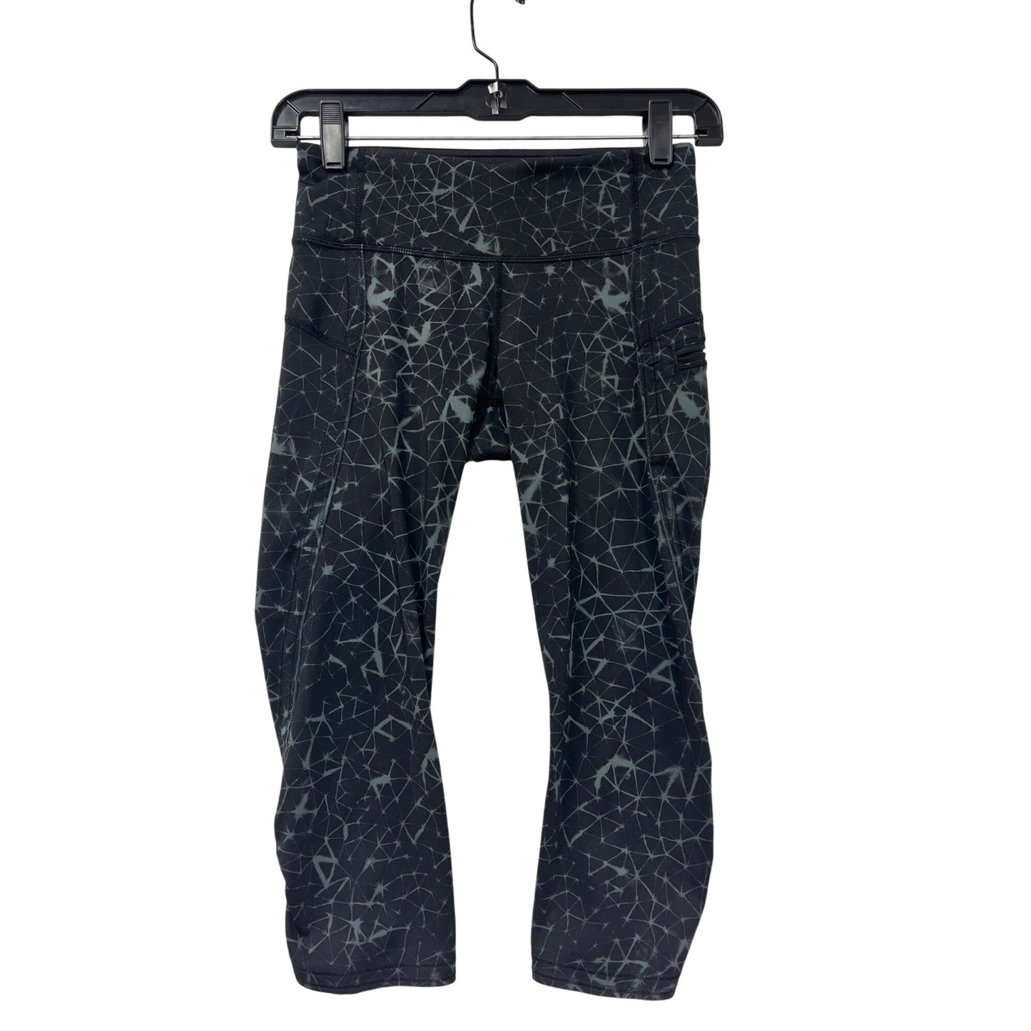 Lululemon Womens Black Cropped Geometric Pattern Leggings With Side Pocket #6043