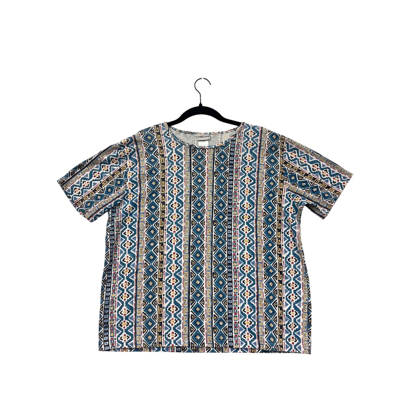 Vintage Cabin Creek Womens Large Aztec Print Short Sleeve Top #6790