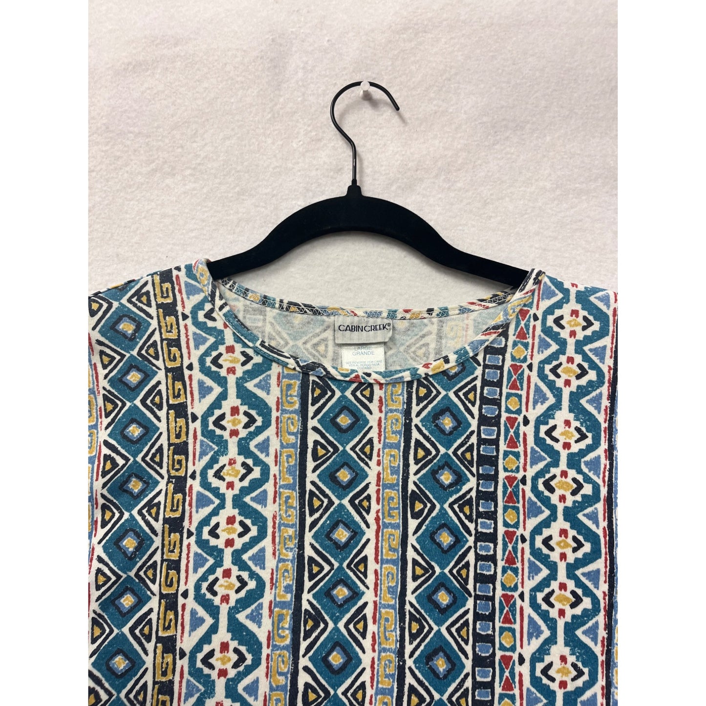Vintage Cabin Creek Womens Large Aztec Print Short Sleeve Top #6790