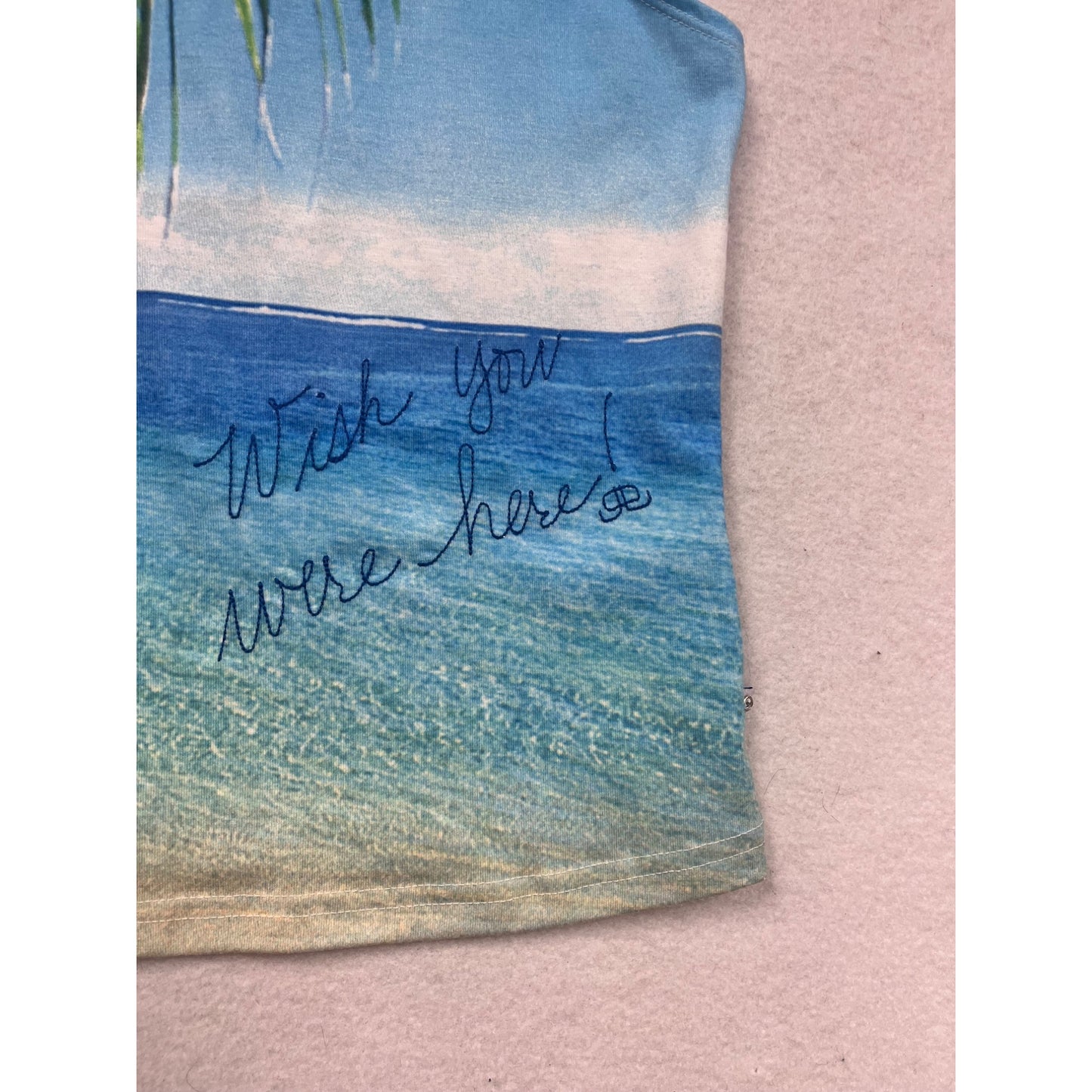 JLO By Jennifer Lopez Womens Halter Tank Top Beach Print "Wish You Were Here" #6566