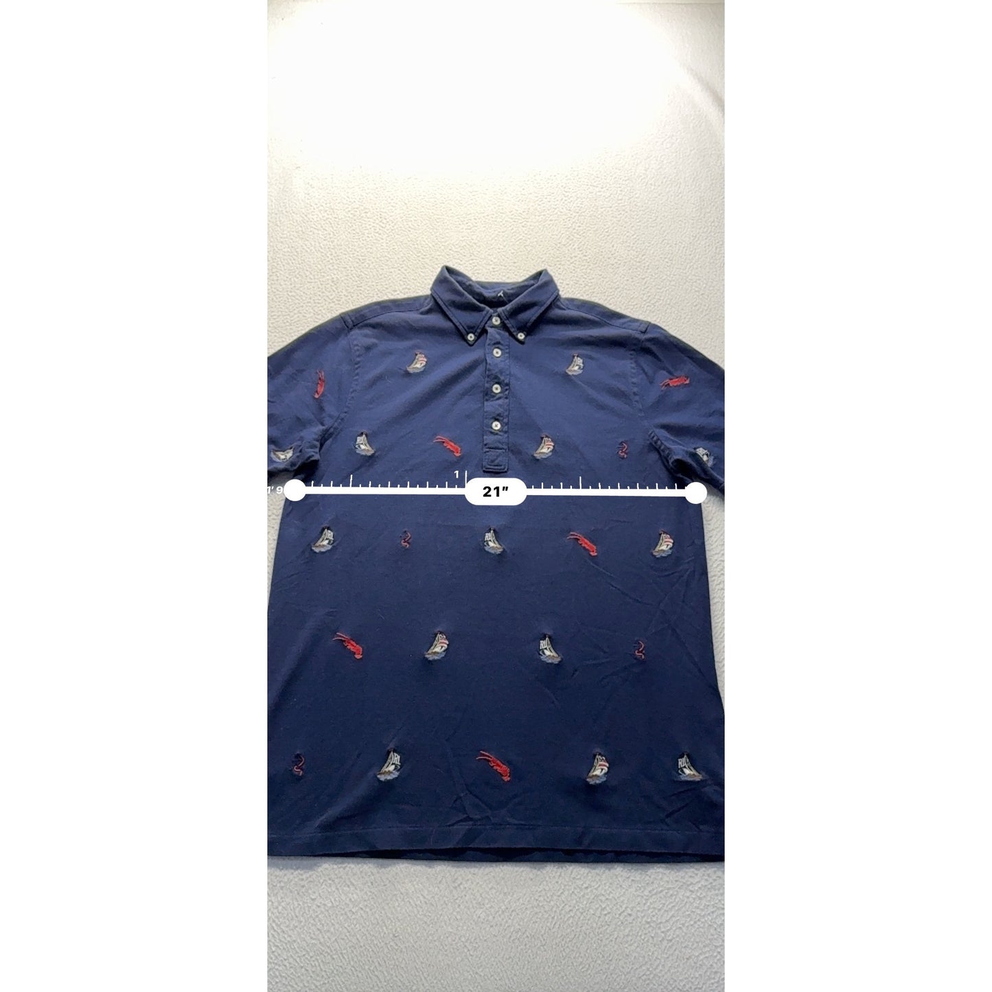 Ralph Lauren Knit Oxford Polo Shirt M Navy Embroidered Lobster & Sailboat 300B