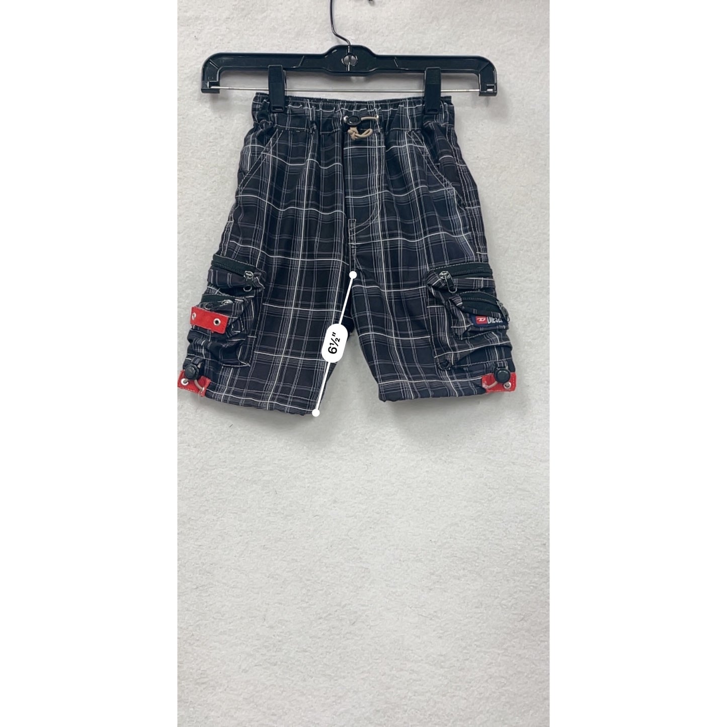 Boys 2XL Diesel Black & White Plaid Cargo Shorts #6660