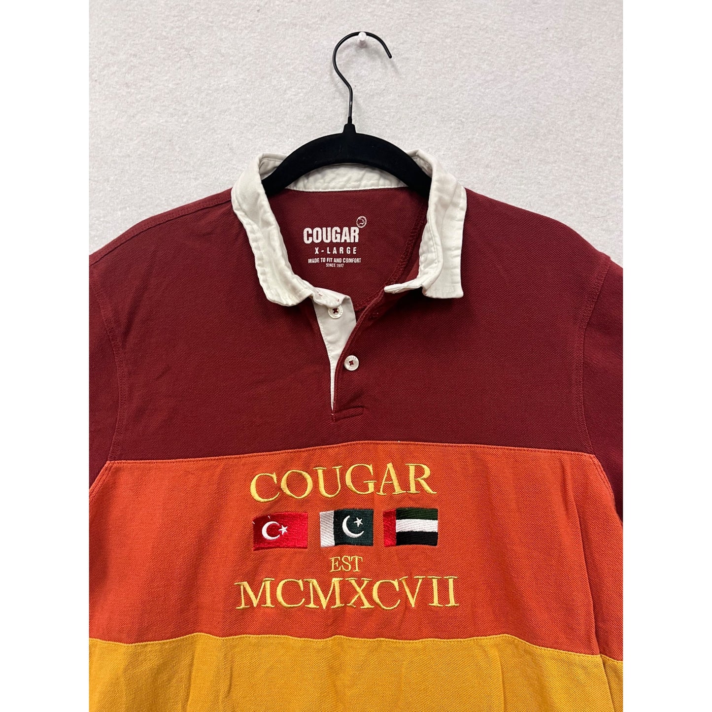 Cougar Mens XL Rugby Polo Shirt With Embroidered Flags #6899