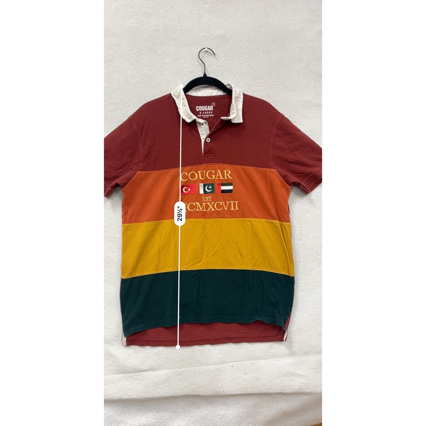 Cougar Mens XL Rugby Polo Shirt With Embroidered Flags #6899