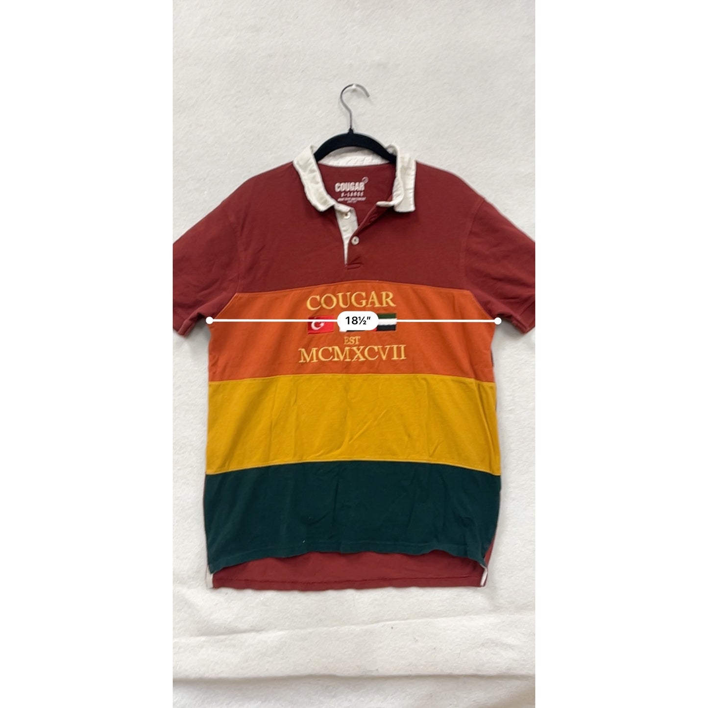 Cougar Mens XL Rugby Polo Shirt With Embroidered Flags #6899