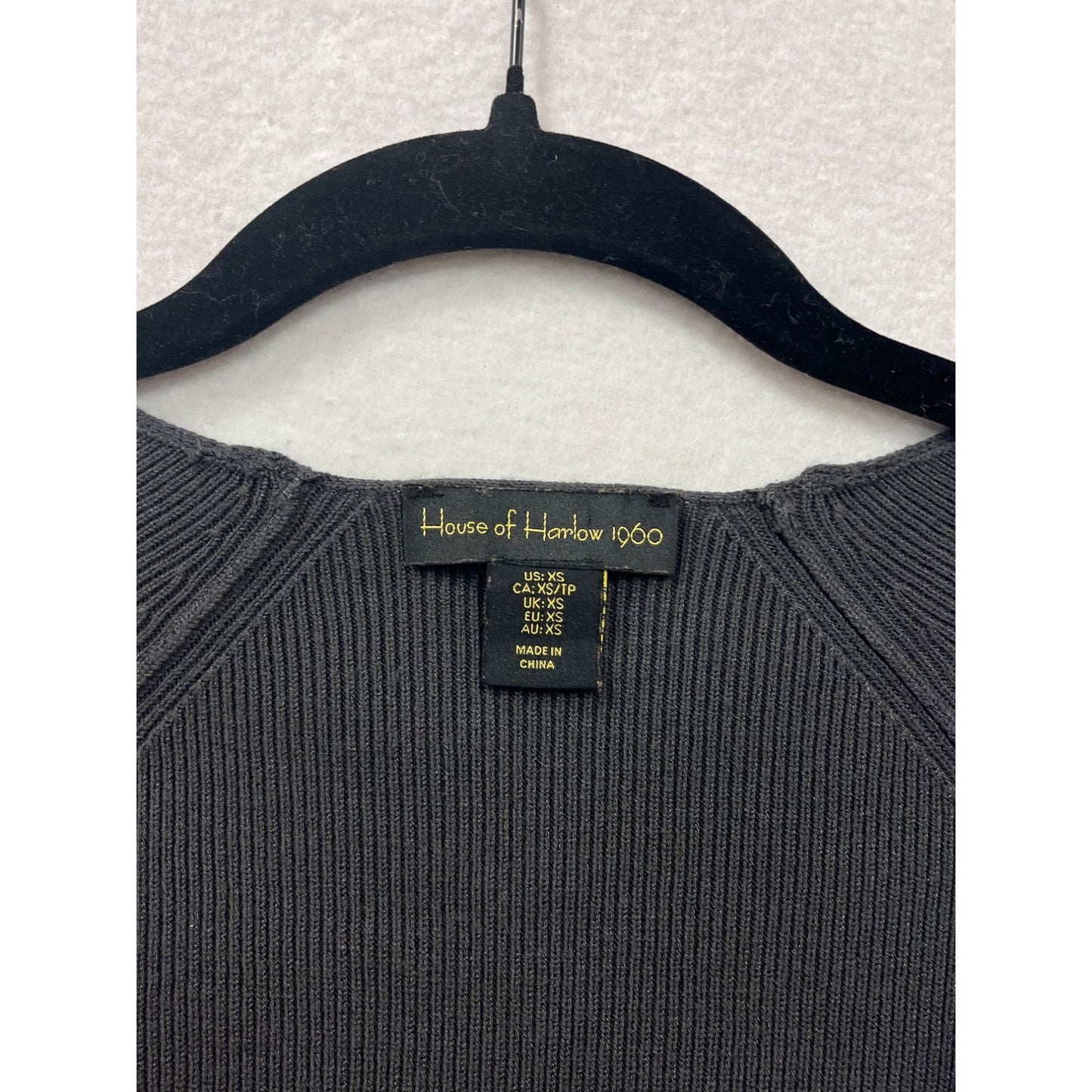 House Of Harlow 1960 Womens XS Black Long-Sleeve Ribbed Knit Fitted Top With Sweetheart Neckline #6963