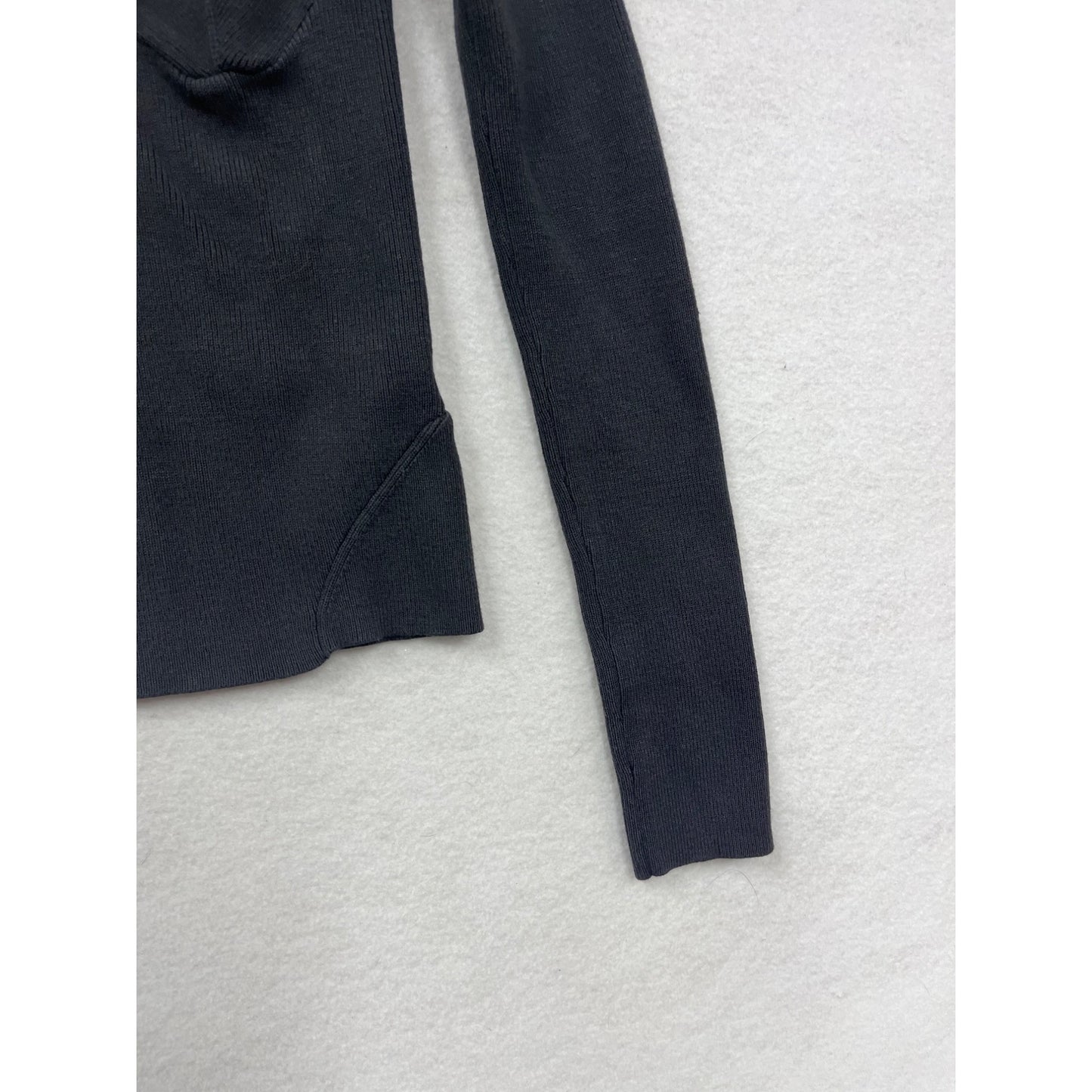 House Of Harlow 1960 Womens XS Black Long-Sleeve Ribbed Knit Fitted Top With Sweetheart Neckline #6963