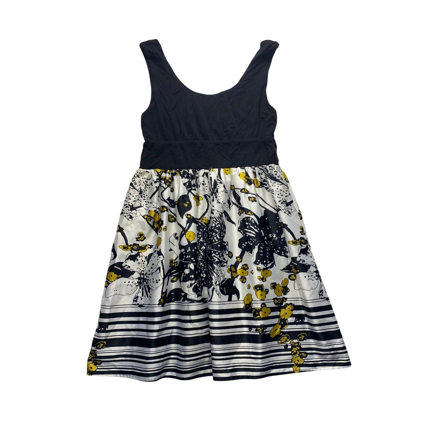 Arden B Sleeveless Black & Floral Print Dress With Yellow Accents #7340