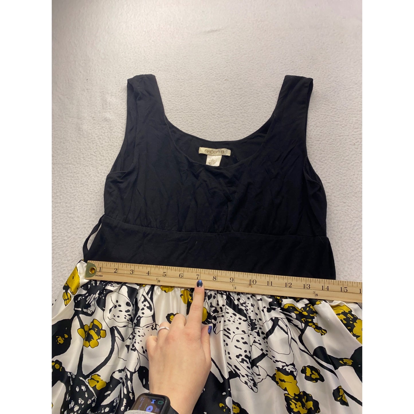 Arden B Sleeveless Black & Floral Print Dress With Yellow Accents #7340