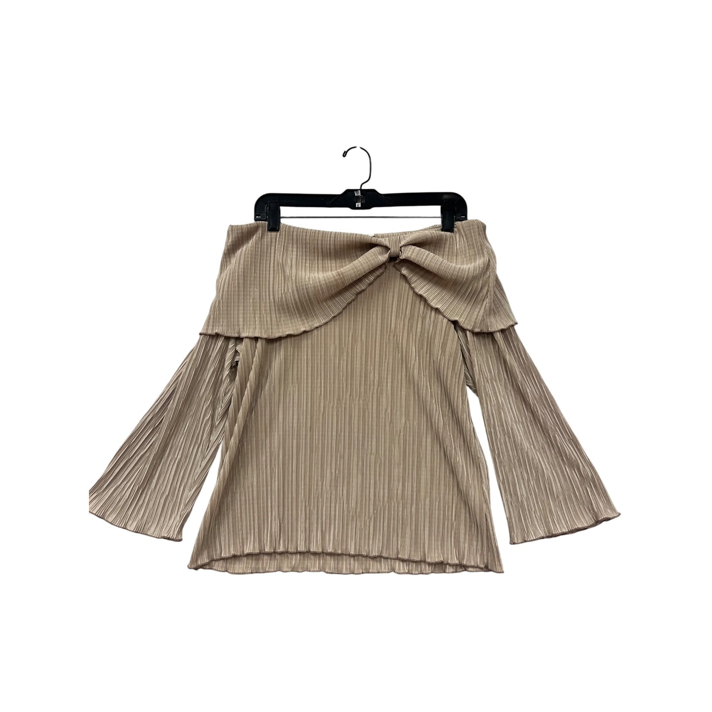 Off-The-Shoulder Pleated Beige Blouse With Bell Sleeves Womens Large By CDW #6614
