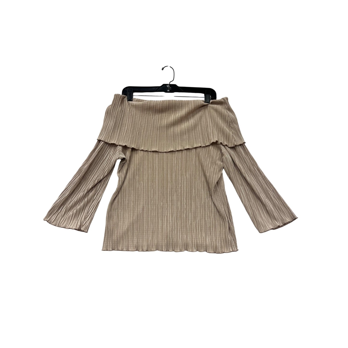 Off-The-Shoulder Pleated Beige Blouse With Bell Sleeves Womens Large By CDW #6614