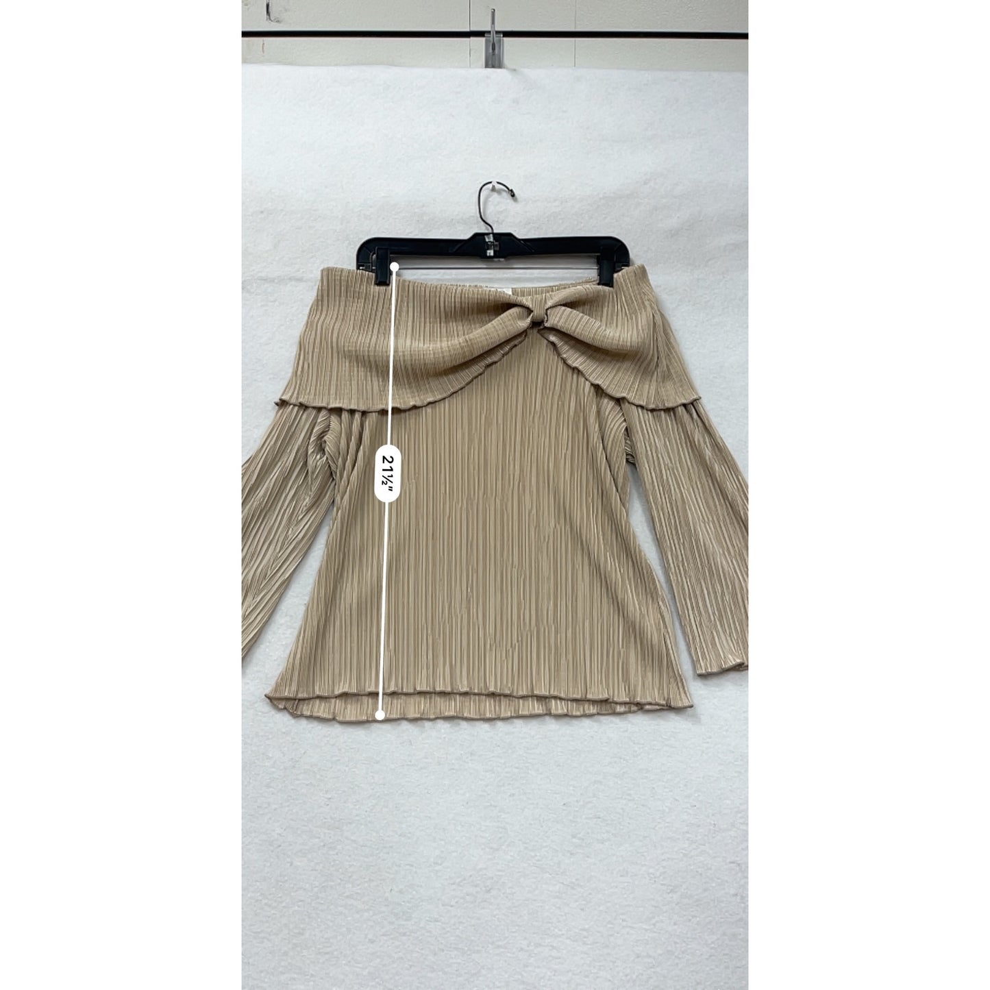 Off-The-Shoulder Pleated Beige Blouse With Bell Sleeves Womens Large By CDW #6614