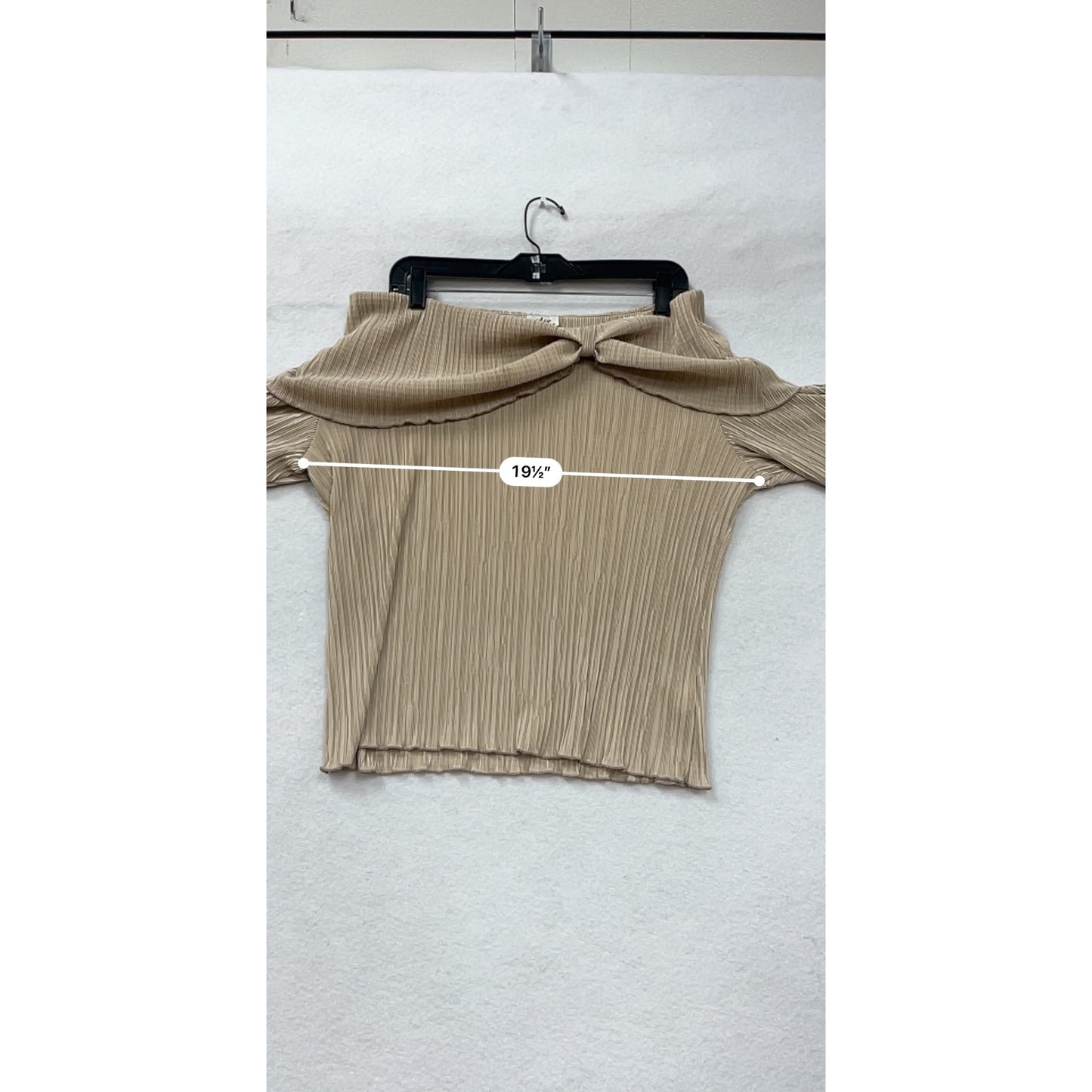 Off-The-Shoulder Pleated Beige Blouse With Bell Sleeves Womens Large By CDW #6614