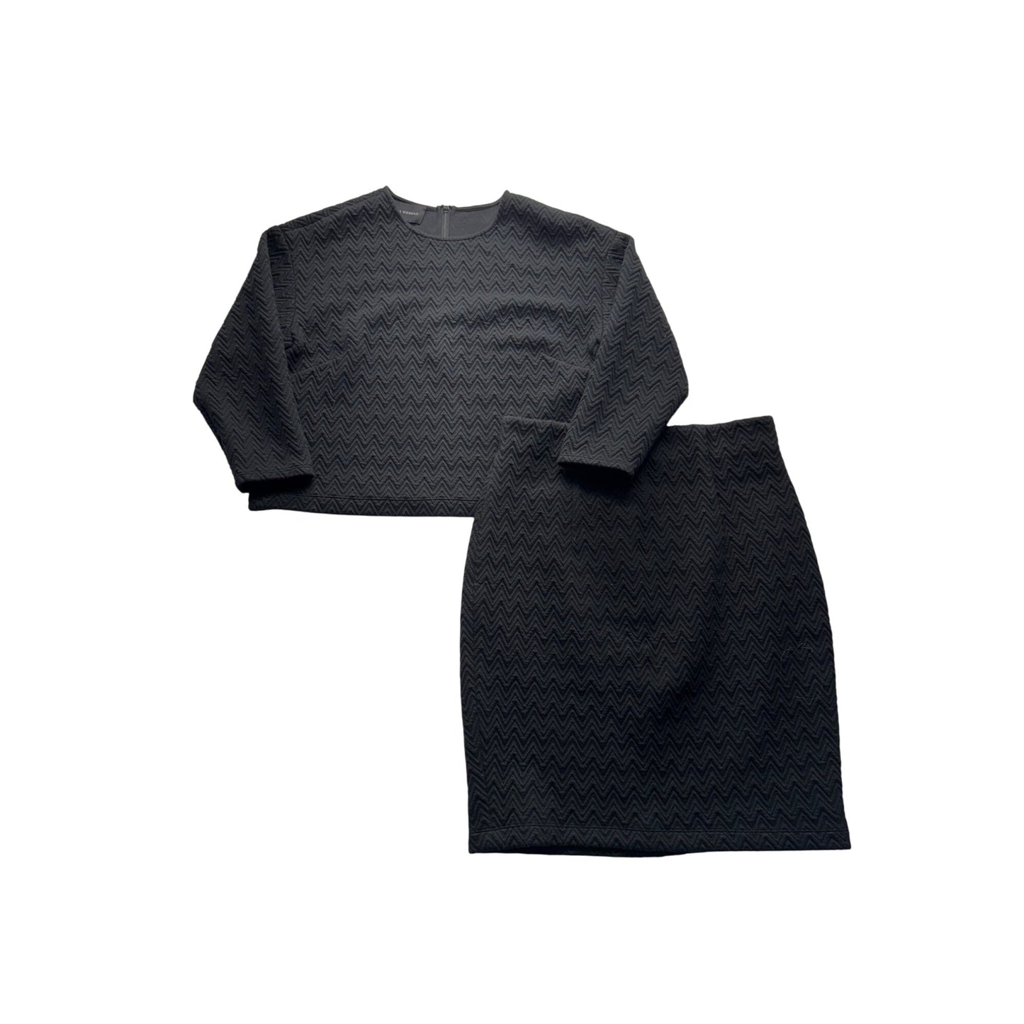Black Two-Piece Skirt & Top Set 3/4 Sleeves Womens Medium #7794
