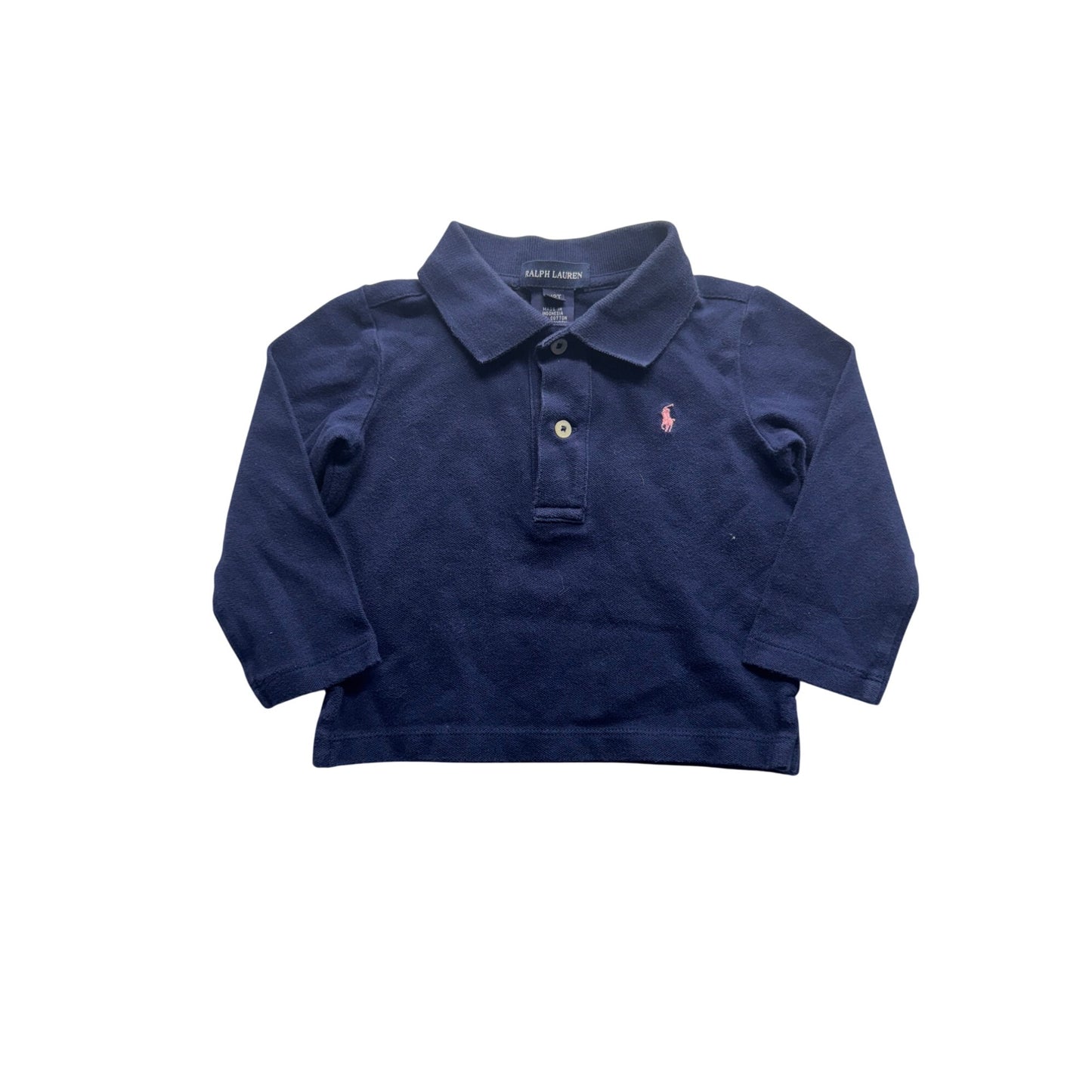 Ralph Lauren Navy Blue Long Sleeve Polo Shirt Kids 2T Cotton Blend #9107