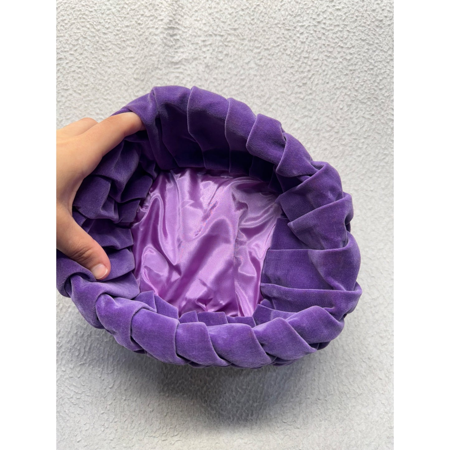 Purple Velvet Braided Vintage-Style Hat With Satin Lining #9747