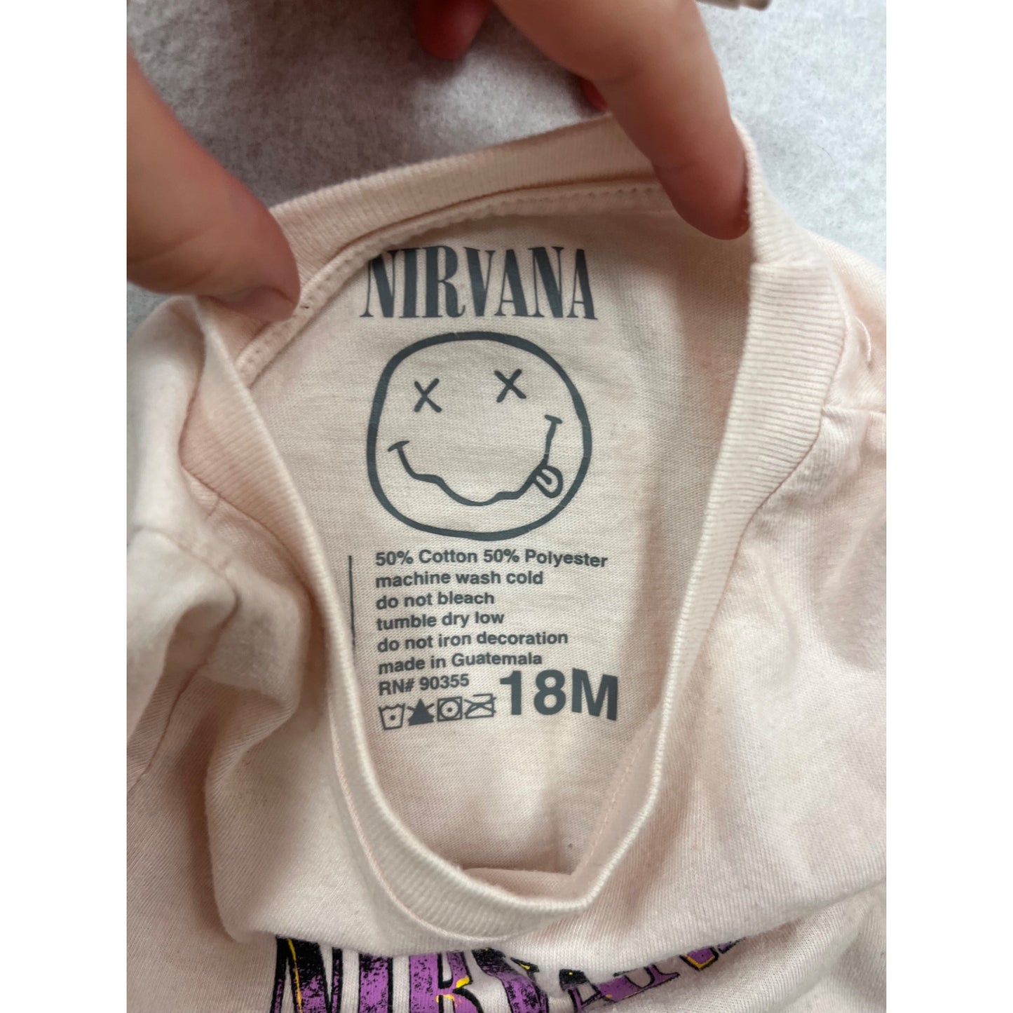 Nirvana Baby Tee 18M Pink With Smiley Face Graphic #8116