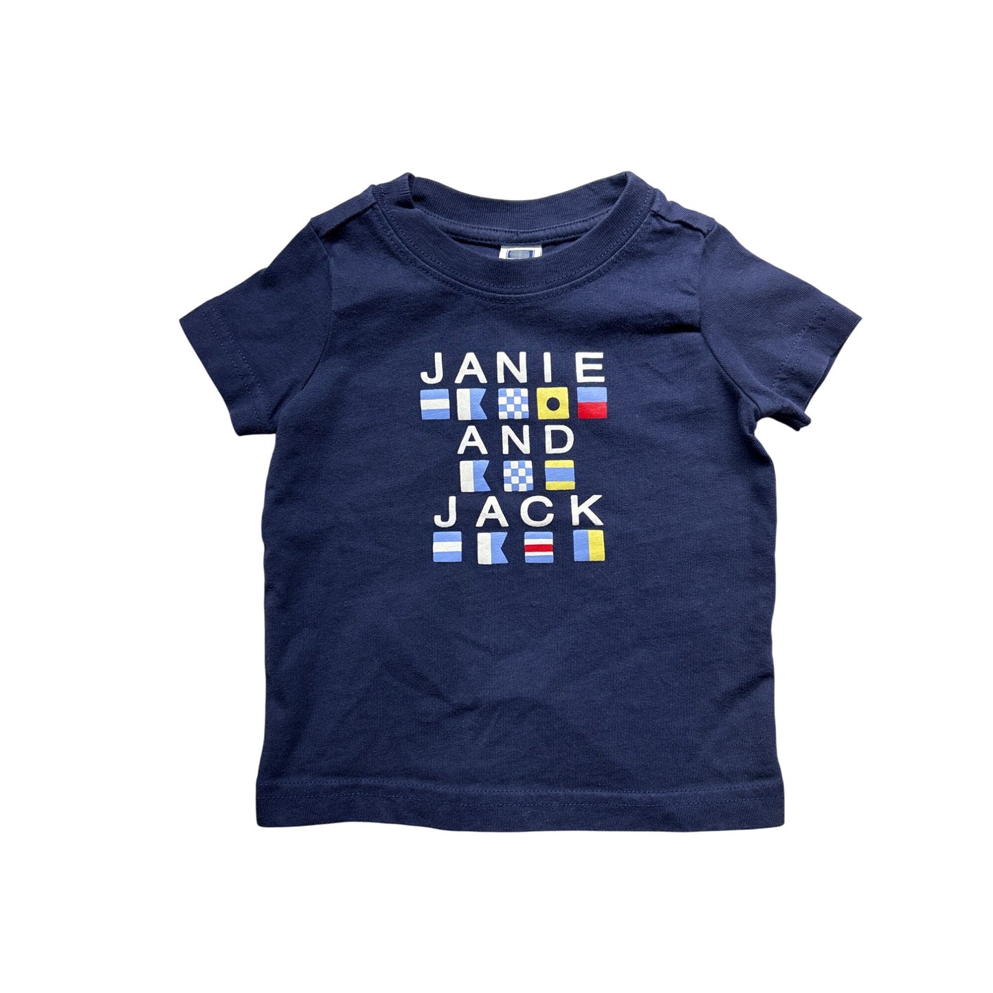 Janie & Jack Infant T-Shirt 3-6 Months Navy Blue 100% Cotton Nautical Flags Design #6380